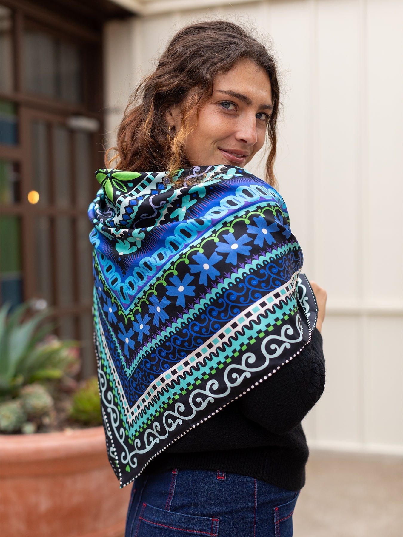 LILLIAN silk twill scarf Cornice Blue - Lesley Evers - Accessories - cornice - cotton silk