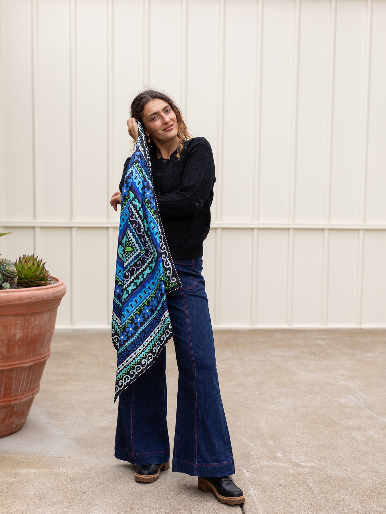 LILLIAN silk twill scarf Cornice Blue - Lesley Evers - Accessories - cornice - cotton silk