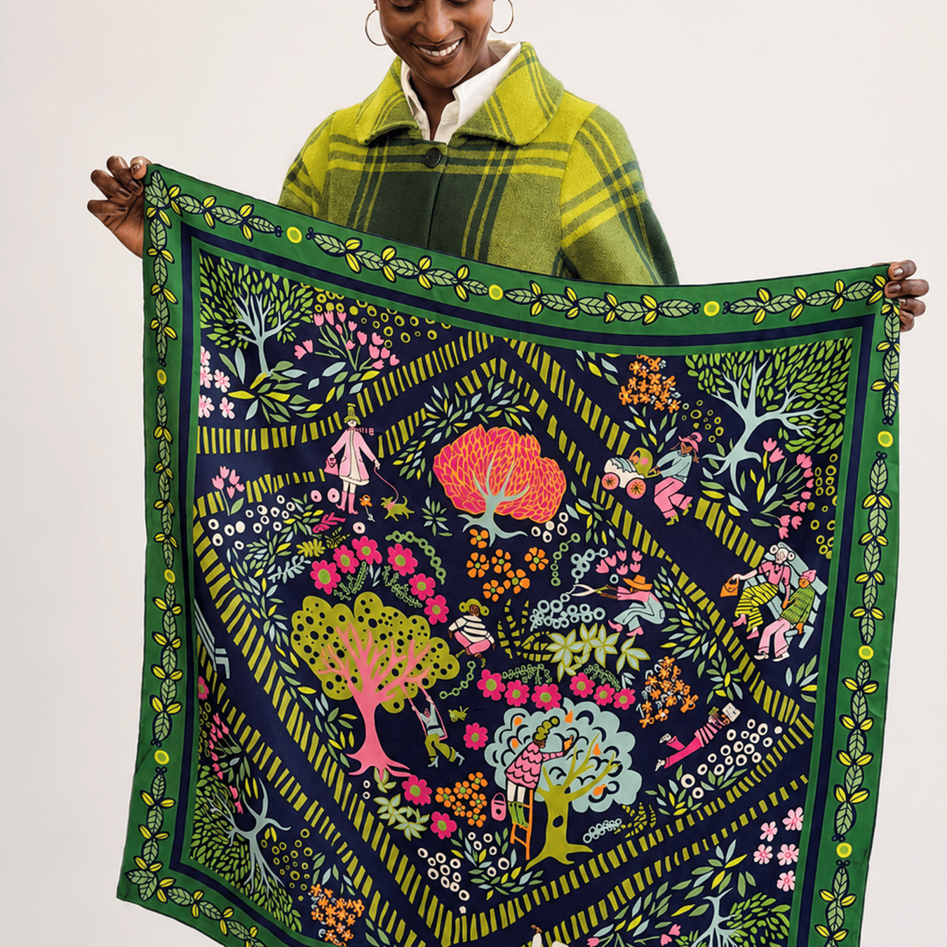 LILLIAN silk twill scarf Garden Path - Lesley Evers-Accessories-cotton silk-Dixie Olive Set