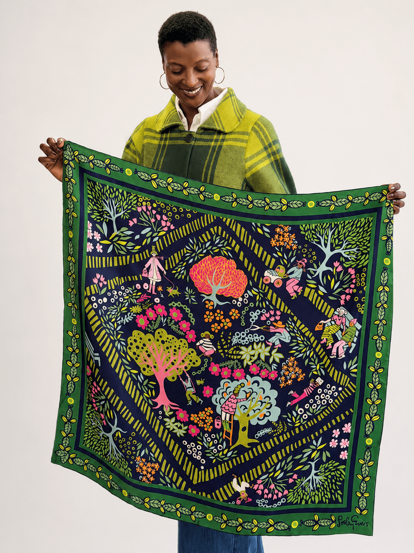 LILLIAN silk twill scarf Garden Path - Lesley Evers-Accessories-cotton silk-Dixie Olive Set