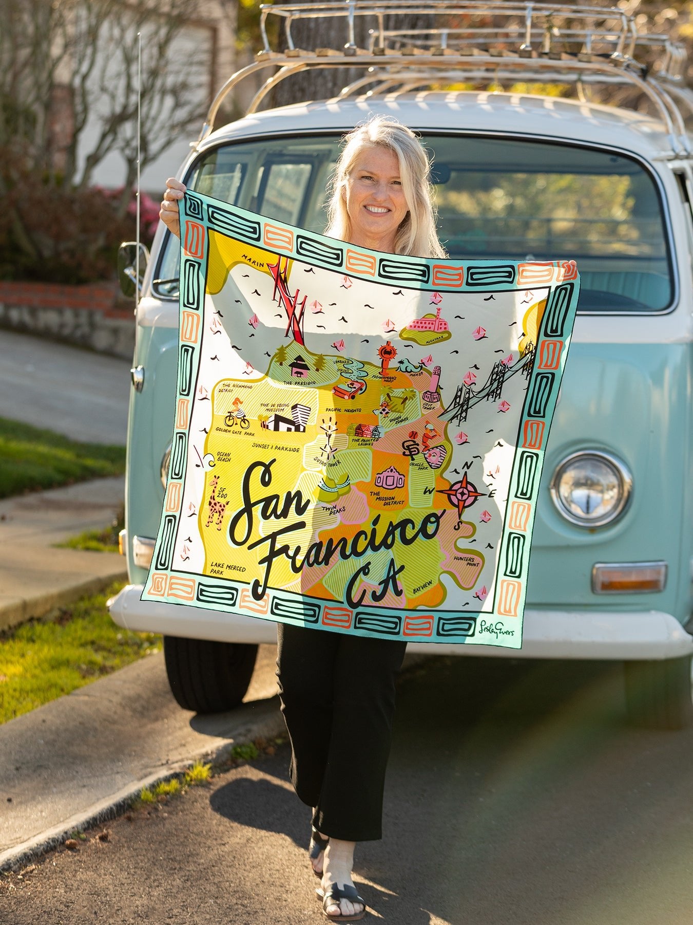 LILLIAN silk twill scarf Map of San Francisco - Lesley Evers - Accessories - cotton silk - scarf