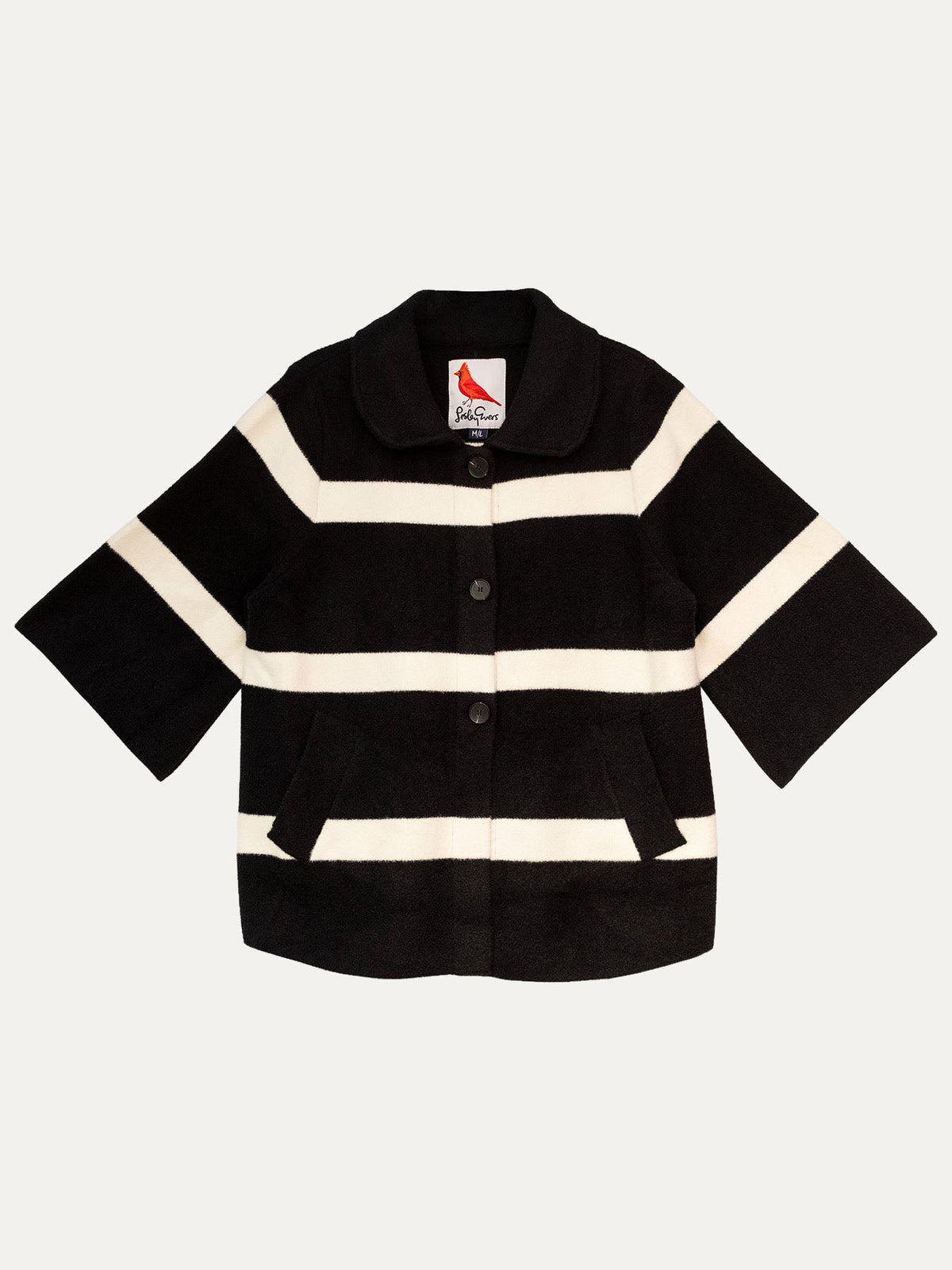 LIZZY coat Black and White Stripe - Lesley Evers-coat-lizzie-outerwear