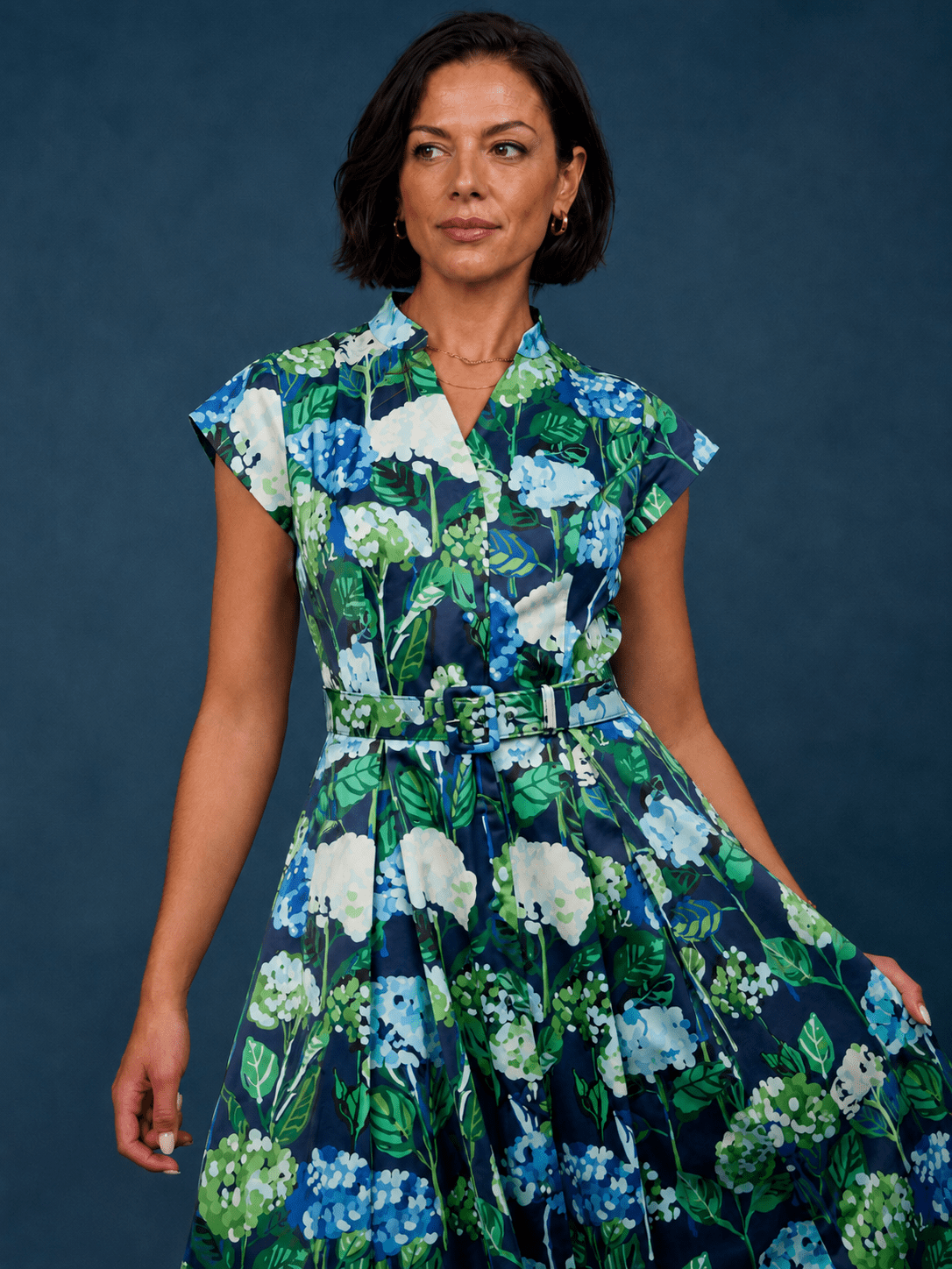 MADELEINE dress Hydrangea Navy - Lesley Evers-Dress-formal-Shop