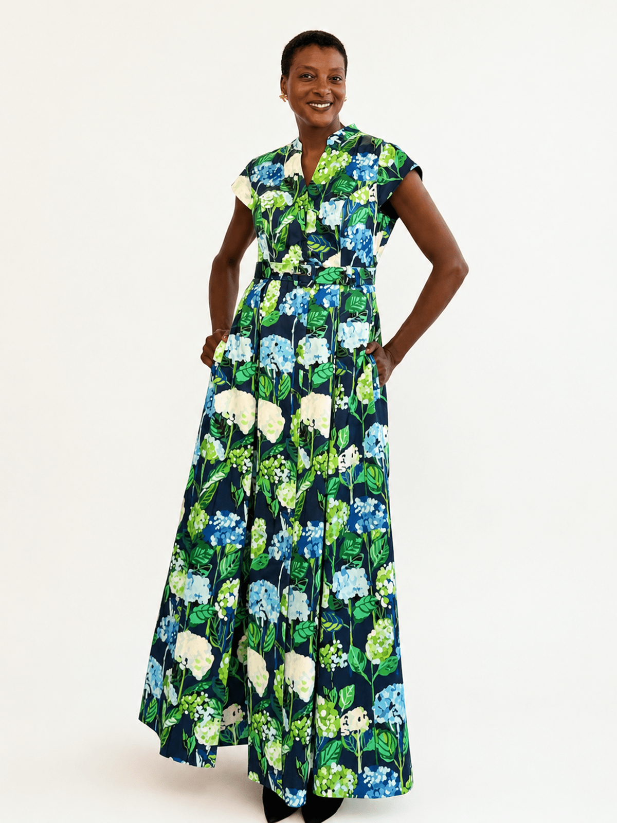 MADELEINE dress Hydrangea Navy - Lesley Evers-Dress-formal-gown