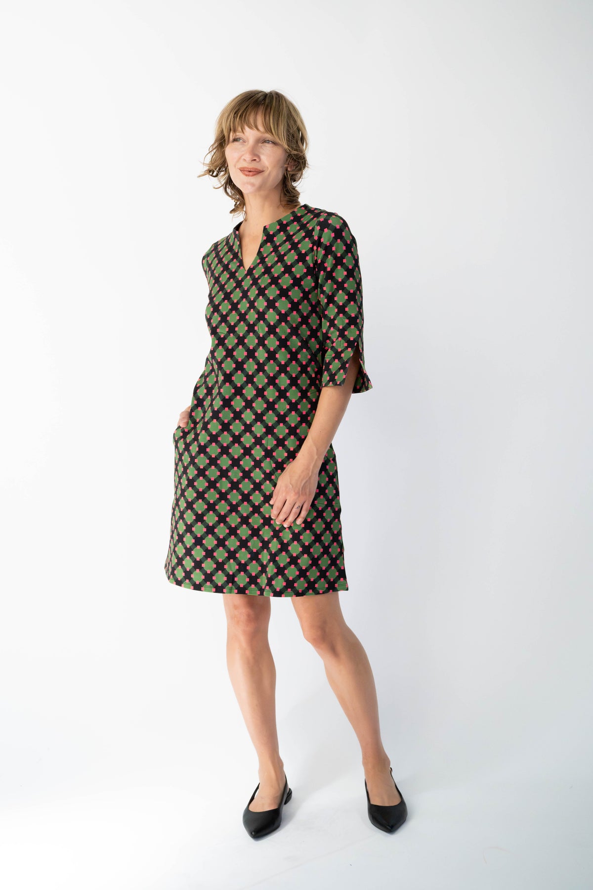 MAEVE dress Sorrento Pink and Green - Lesley Evers-Dress-french terry-maeve