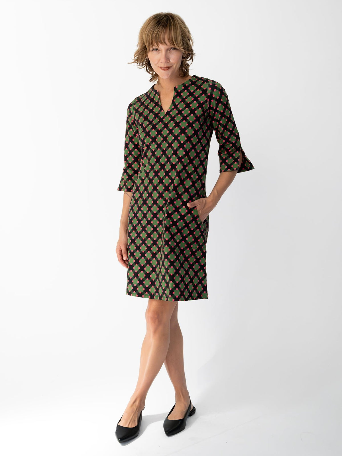 MAEVE dress Sorrento Pink and Green - Lesley Evers-Dress-french terry-maeve