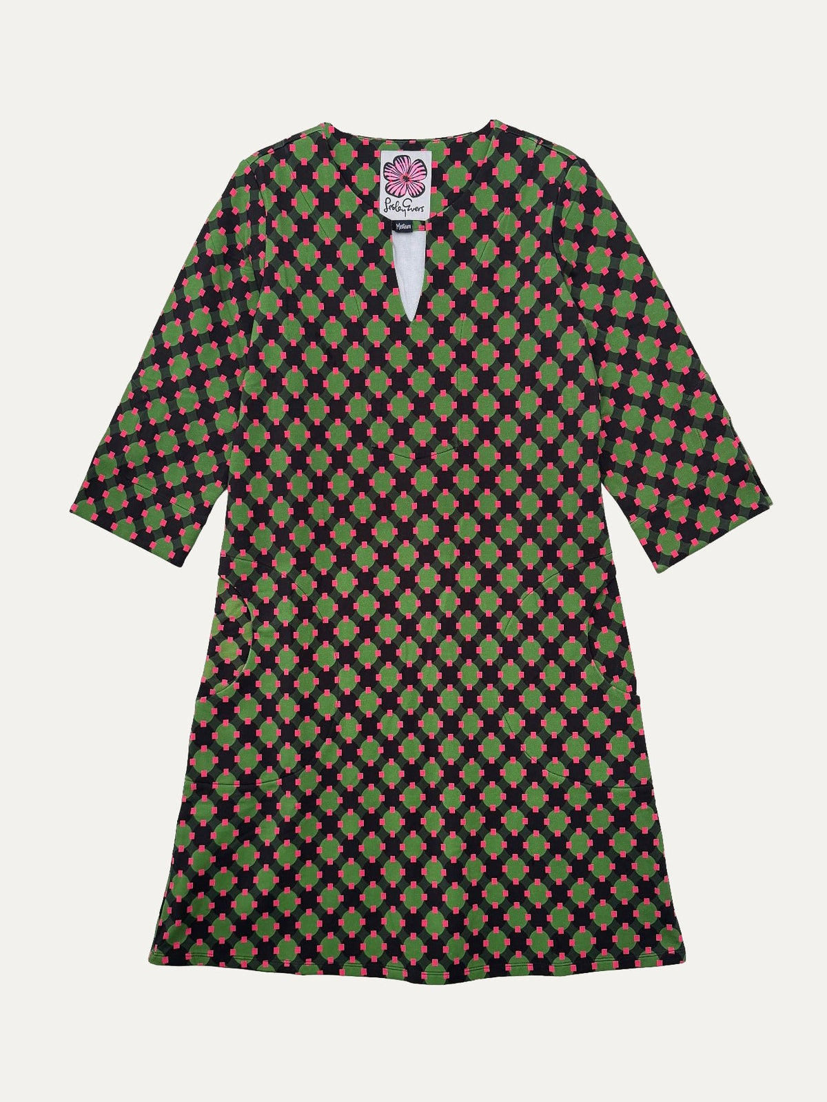 MAEVE dress Sorrento Pink and Green - Lesley Evers-Dress-french terry-maeve