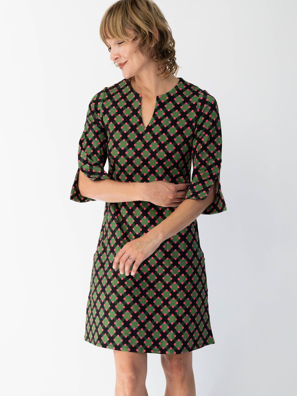 MAEVE dress Sorrento Pink and Green - Lesley Evers-Dress-french terry-maeve