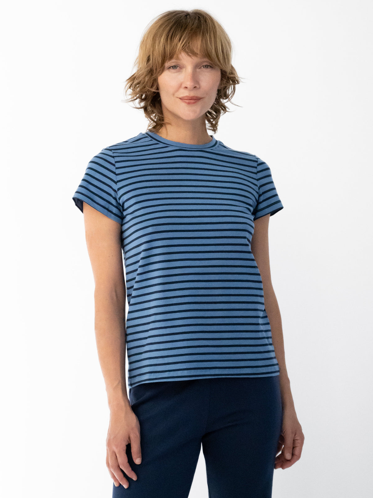 MAISIE cotton tee Navy and Blue Stripe - Lesley Evers-Best Seller-Shop-Shop/All Products