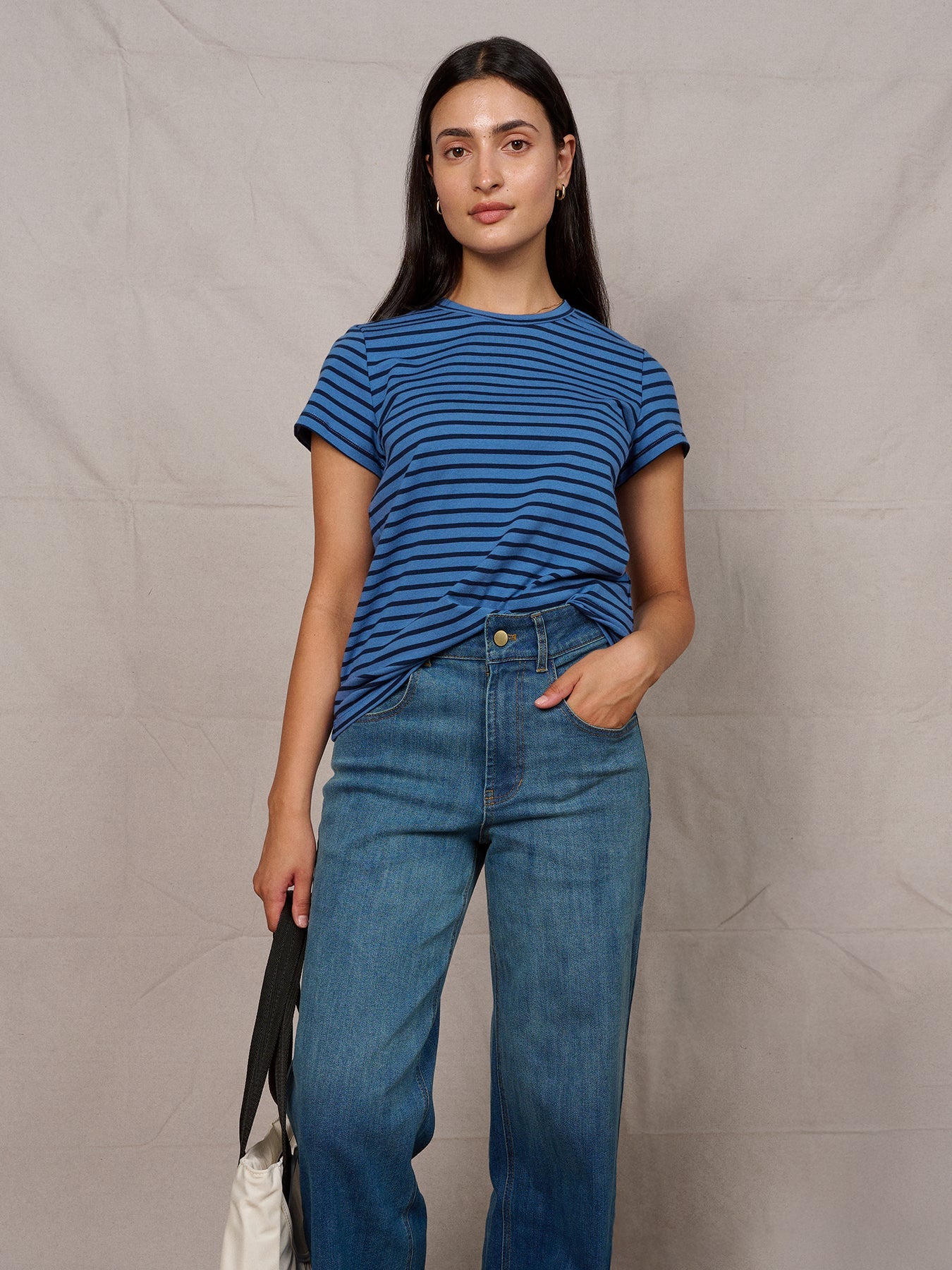 MAISIE cotton tee Navy and Blue Stripe - Lesley Evers - Best Seller - Shop - Shop/All Products