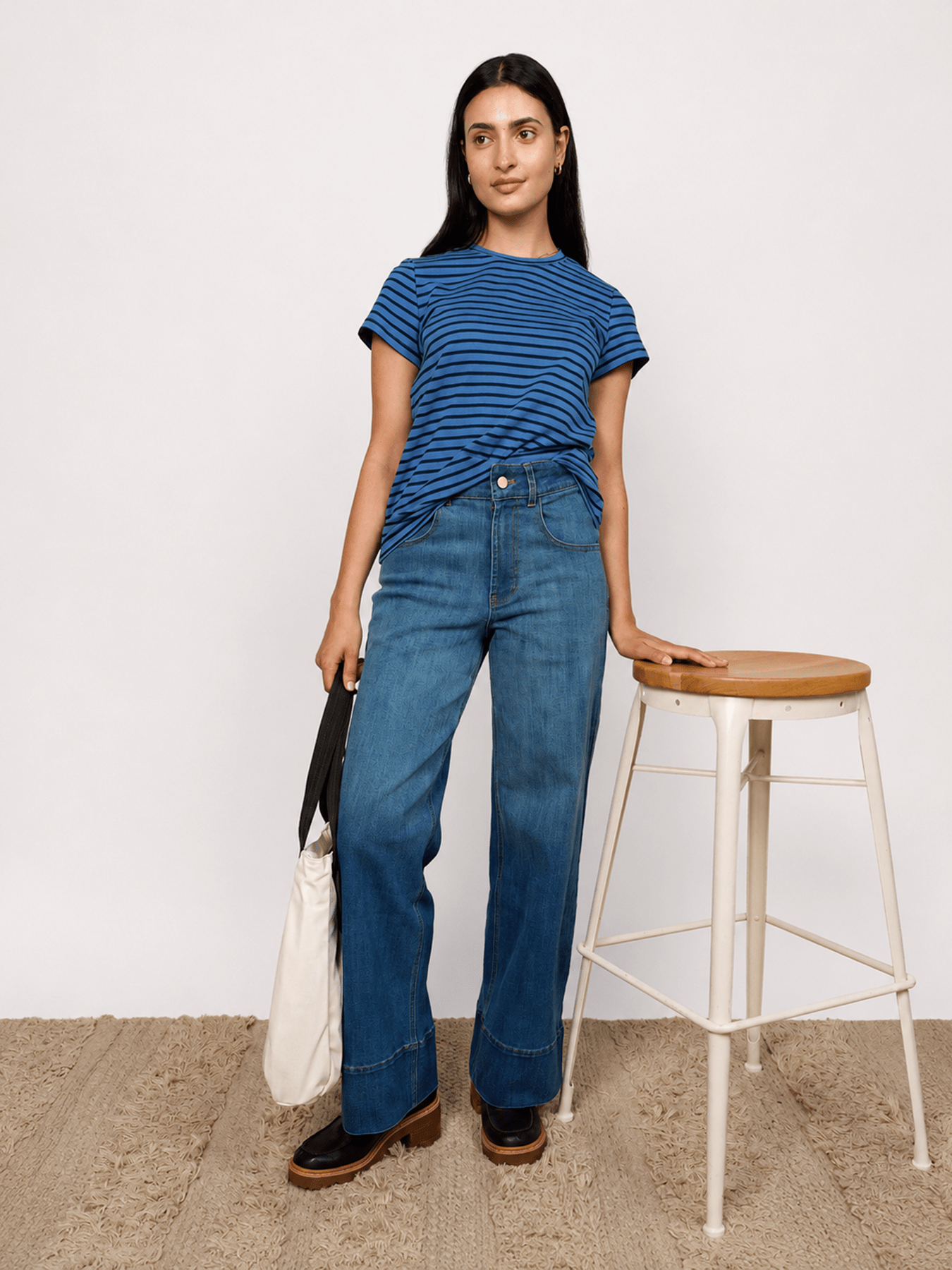 MAISIE cotton tee Navy and Blue Stripe - Lesley Evers-Best Seller-Shop-Shop/All Products