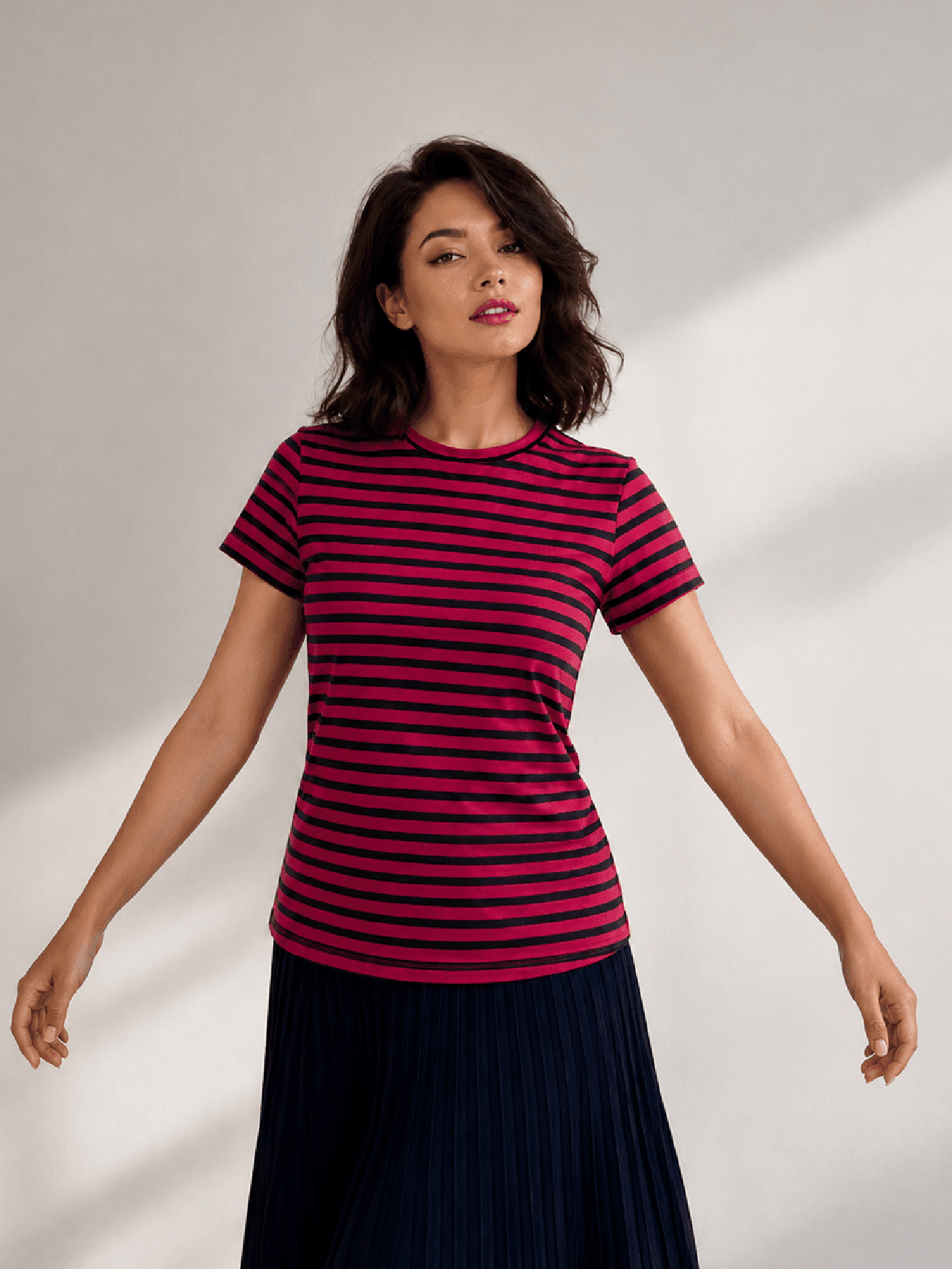 MAISIE cotton tee Pink and Navy Stripe - Lesley Evers-Best Seller-Shop-Shop/All Products