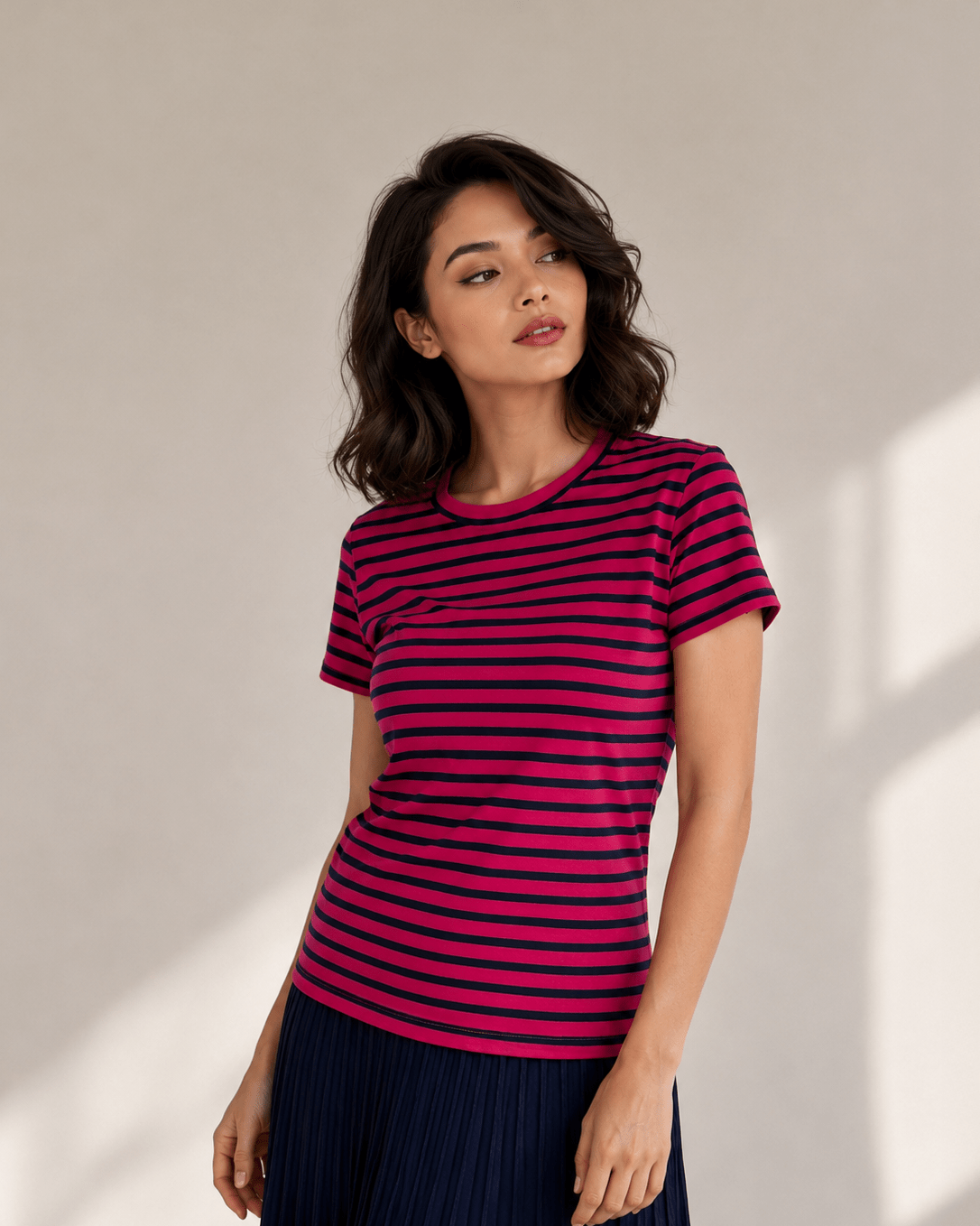 MAISIE cotton tee Pink and Navy Stripe - Lesley Evers-Best Seller-Shop-Shop/All Products