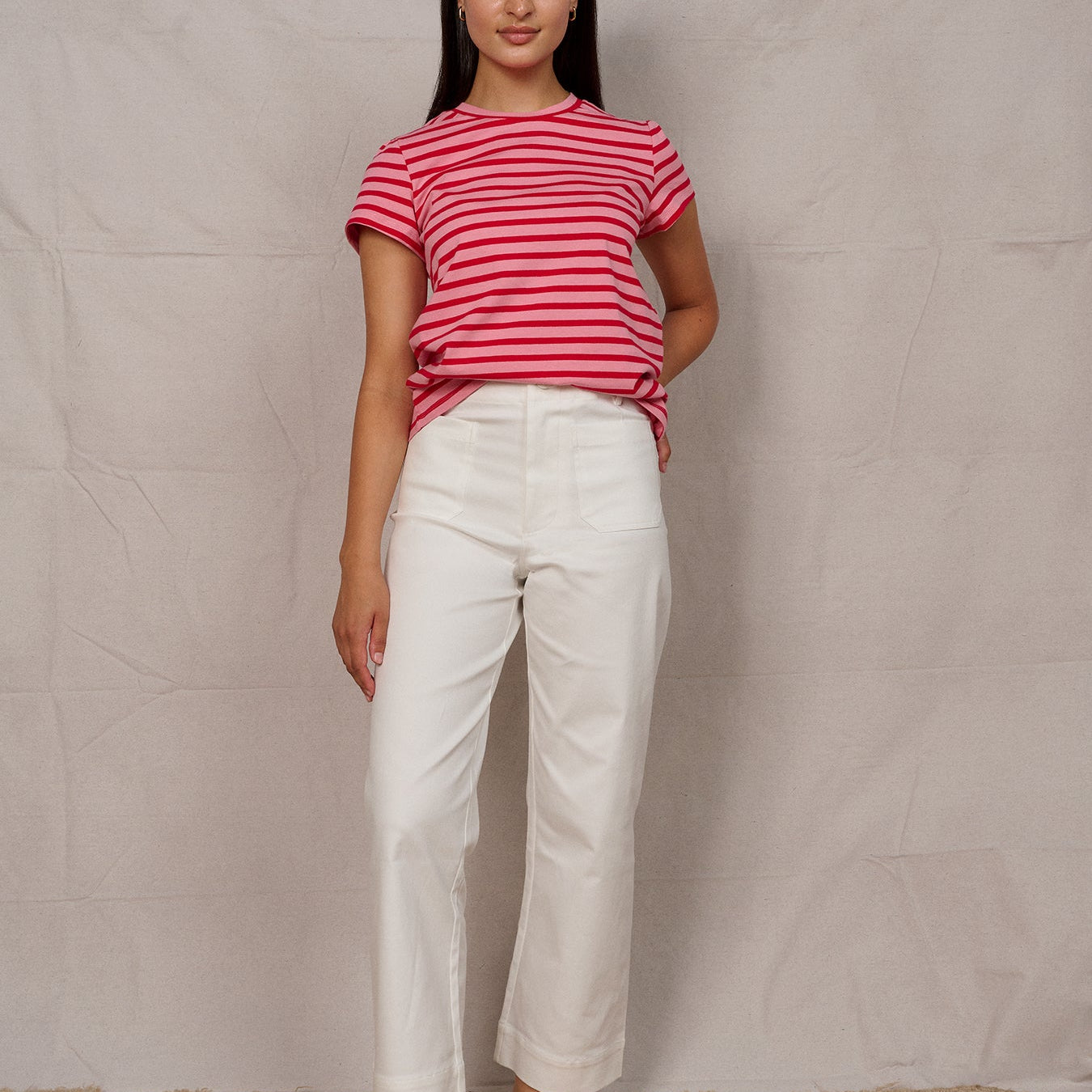 MAISIE cotton tee Pink and Red Stripe - Lesley Evers - Best Seller - Shop - Shop/All Products