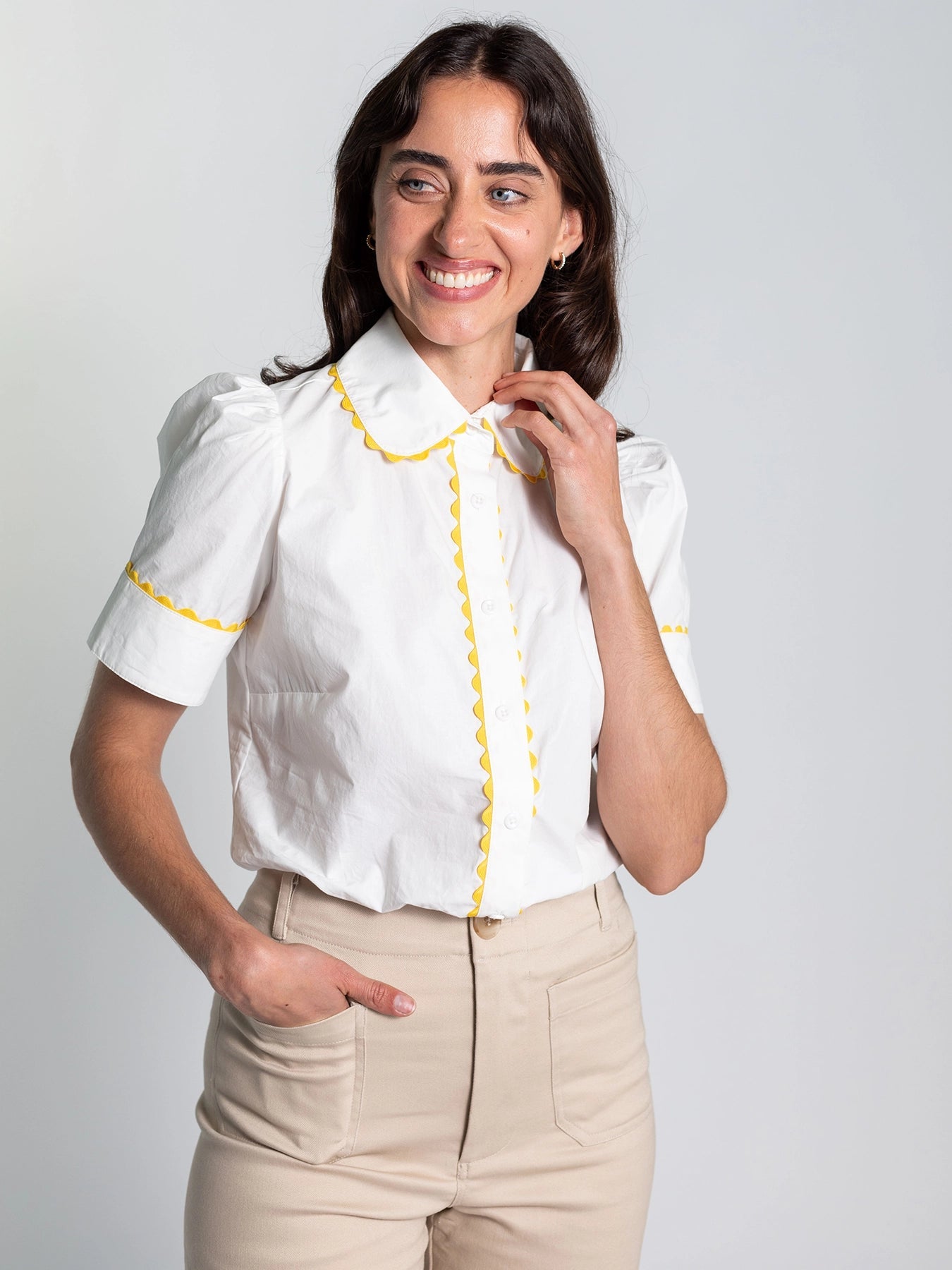 MANDY blouse White and Yellow - Lesley Evers - mandy solid - Shop - Shop/All Products