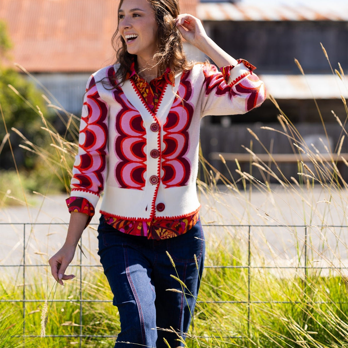 MARCI Cardigan Rio Pink – Lesley Evers