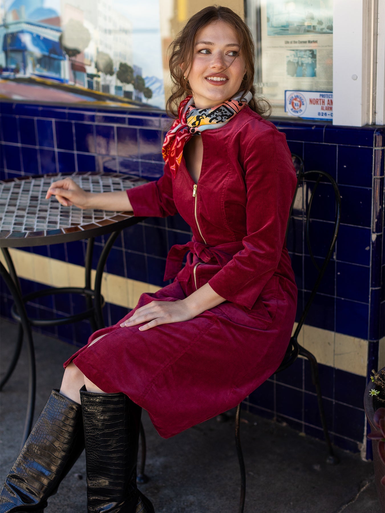 MILLICENT dress Burgundy Corduroy - Lesley Evers - Best Seller - denim - Dress