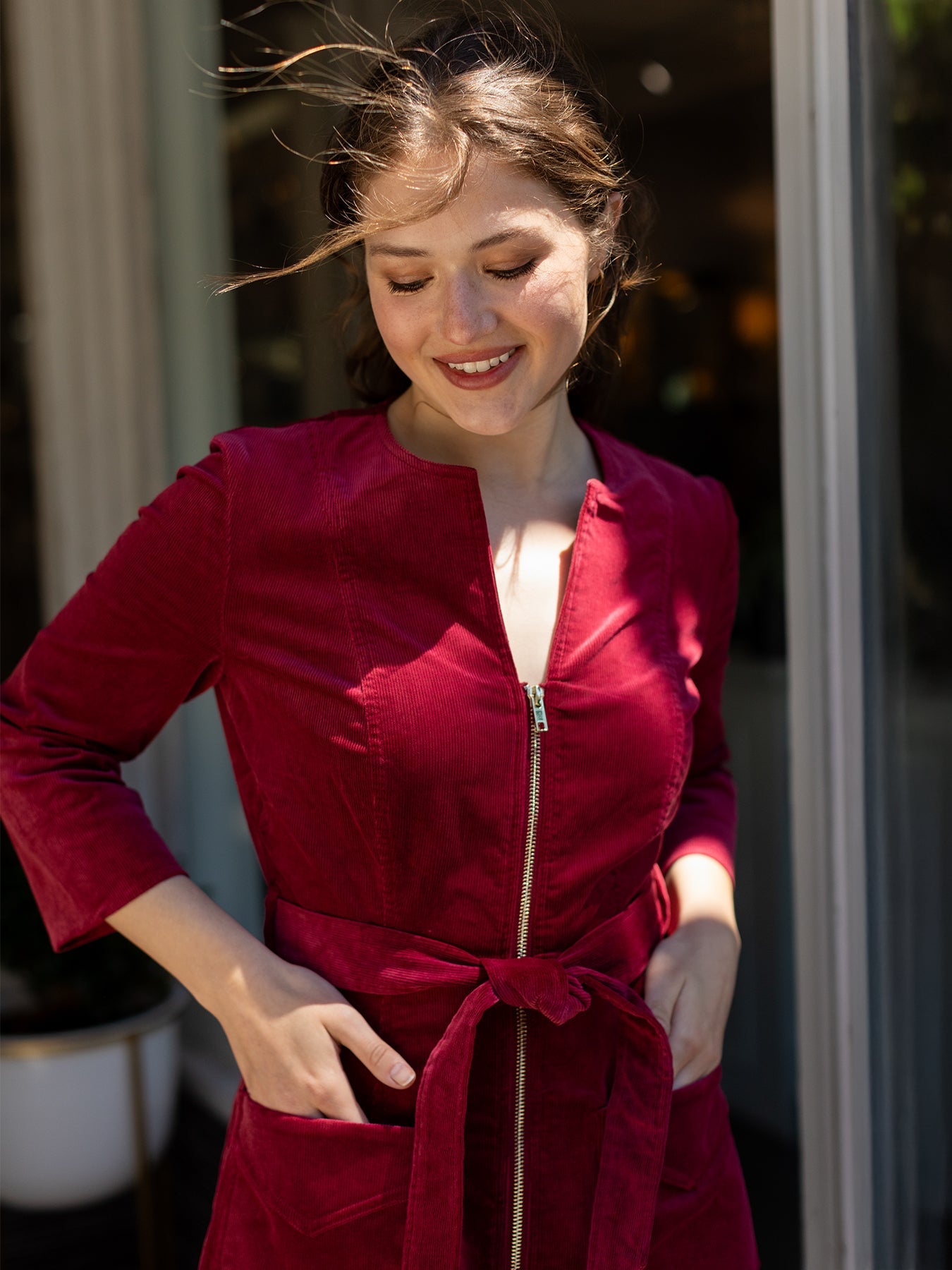 MILLICENT dress Burgundy Corduroy - Lesley Evers - Best Seller - denim - Dress