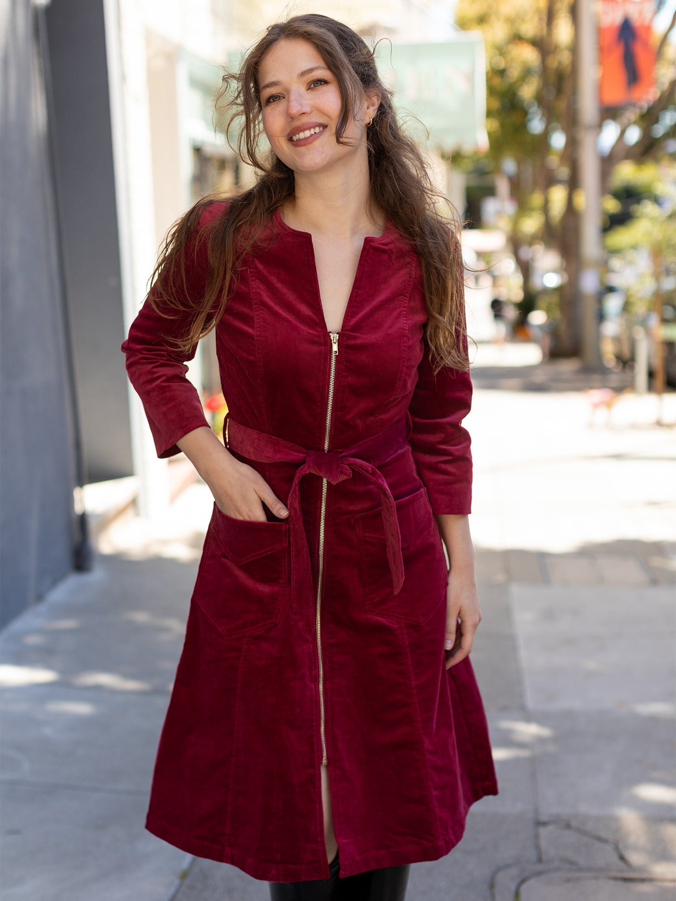 MILLICENT dress Burgundy Corduroy - Lesley Evers - Best Seller - denim - Dress