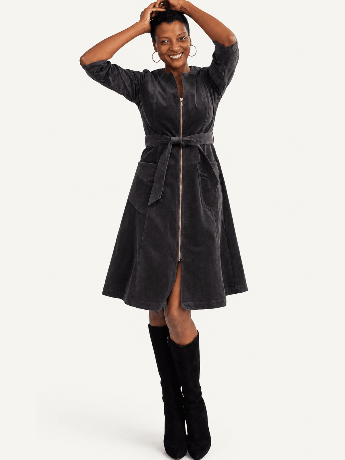 MILLICENT dress Slate Corduroy - Lesley Evers-Best Seller-denim-Dress