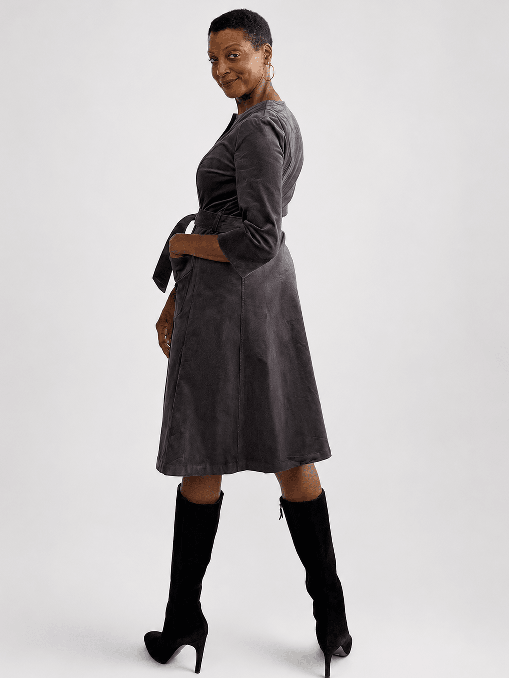 MILLICENT dress Slate Corduroy - Lesley Evers-Best Seller-denim-Dress