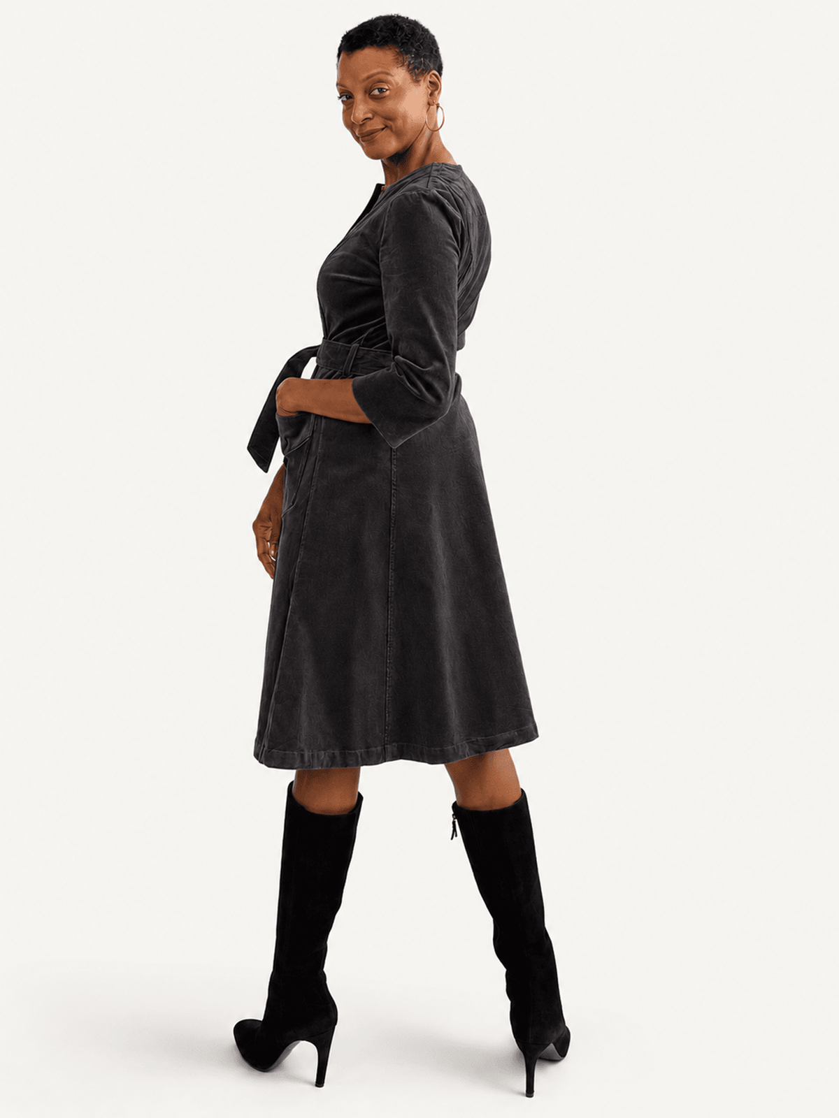 MILLICENT dress Slate Corduroy - Lesley Evers-Best Seller-denim-Dress