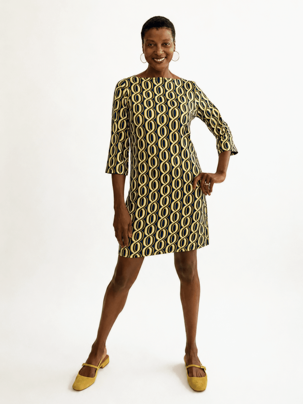 MINDY dress Helix Navy - Lesley Evers-boat neck-boatneck-Pink