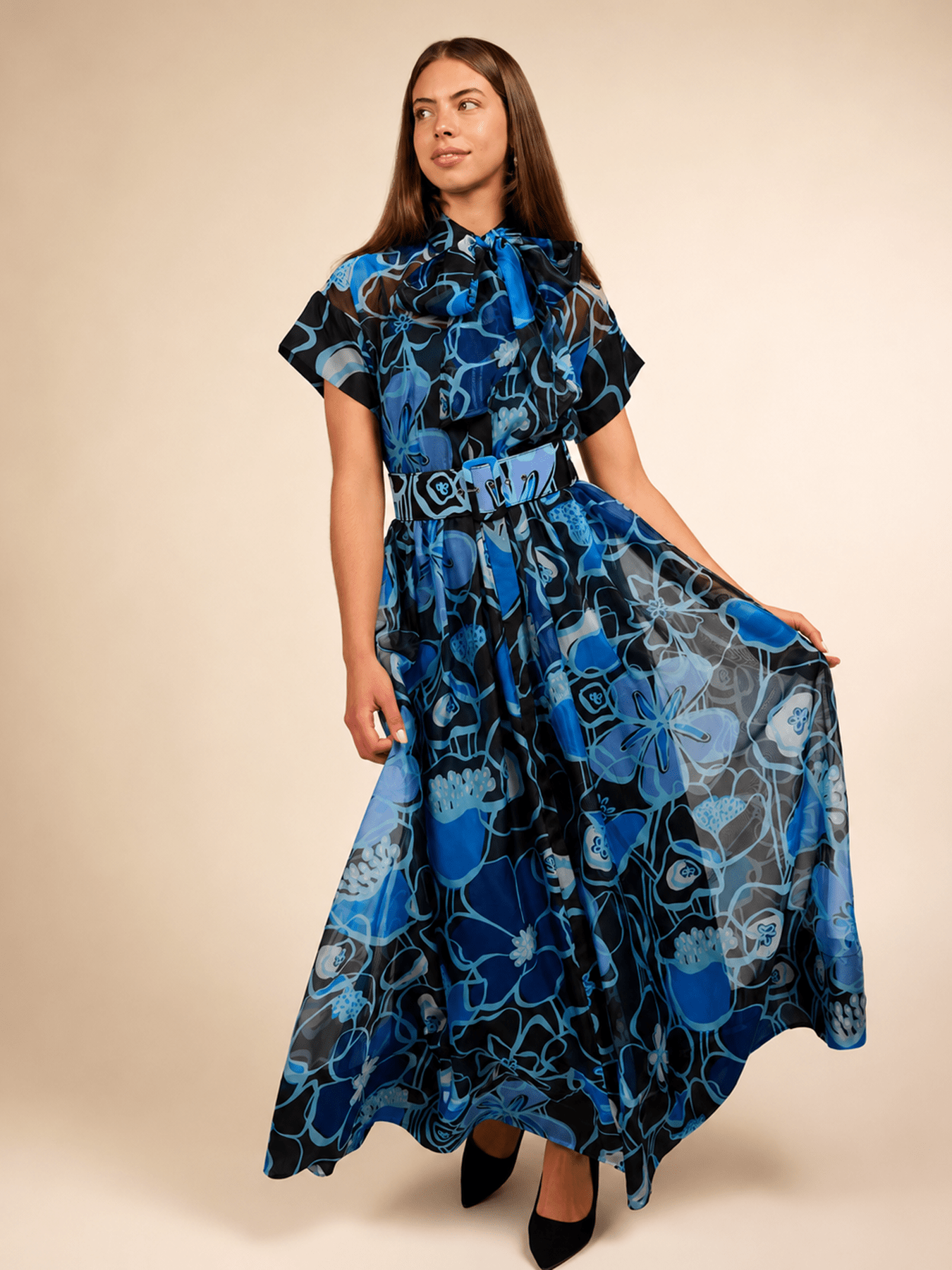 MIRABELLE dress Full Bloom Blue - Lesley Evers-cotton dress-Dress-Printed Dress
