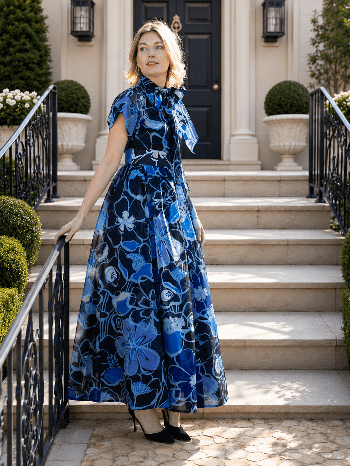 MIRABELLE dress Full Bloom Blue - Lesley Evers-cotton dress-Dress-Printed Dress