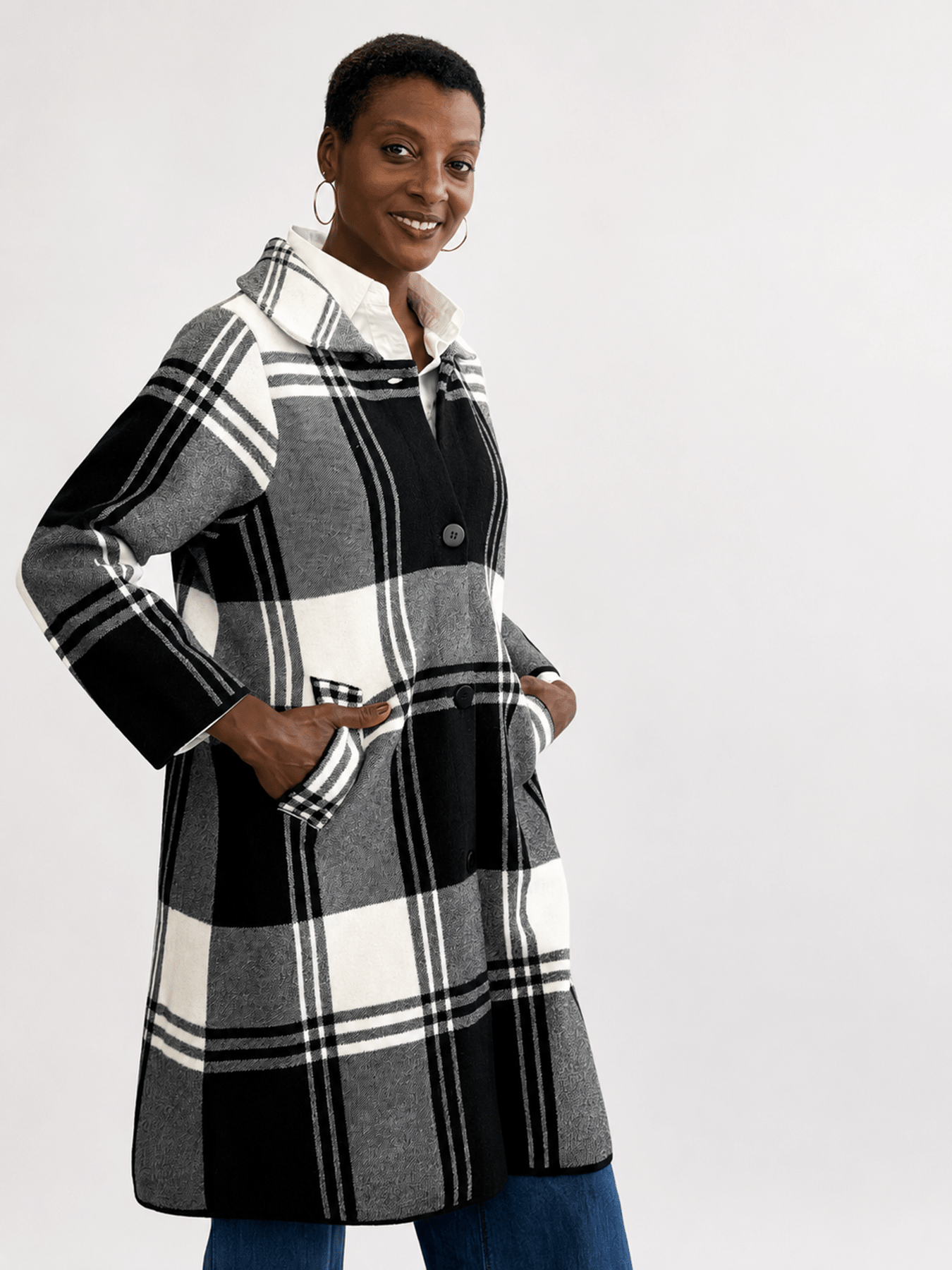 NATALIE coat Black and White Plaid - Lesley Evers-Best Seller-coat-outerwear
