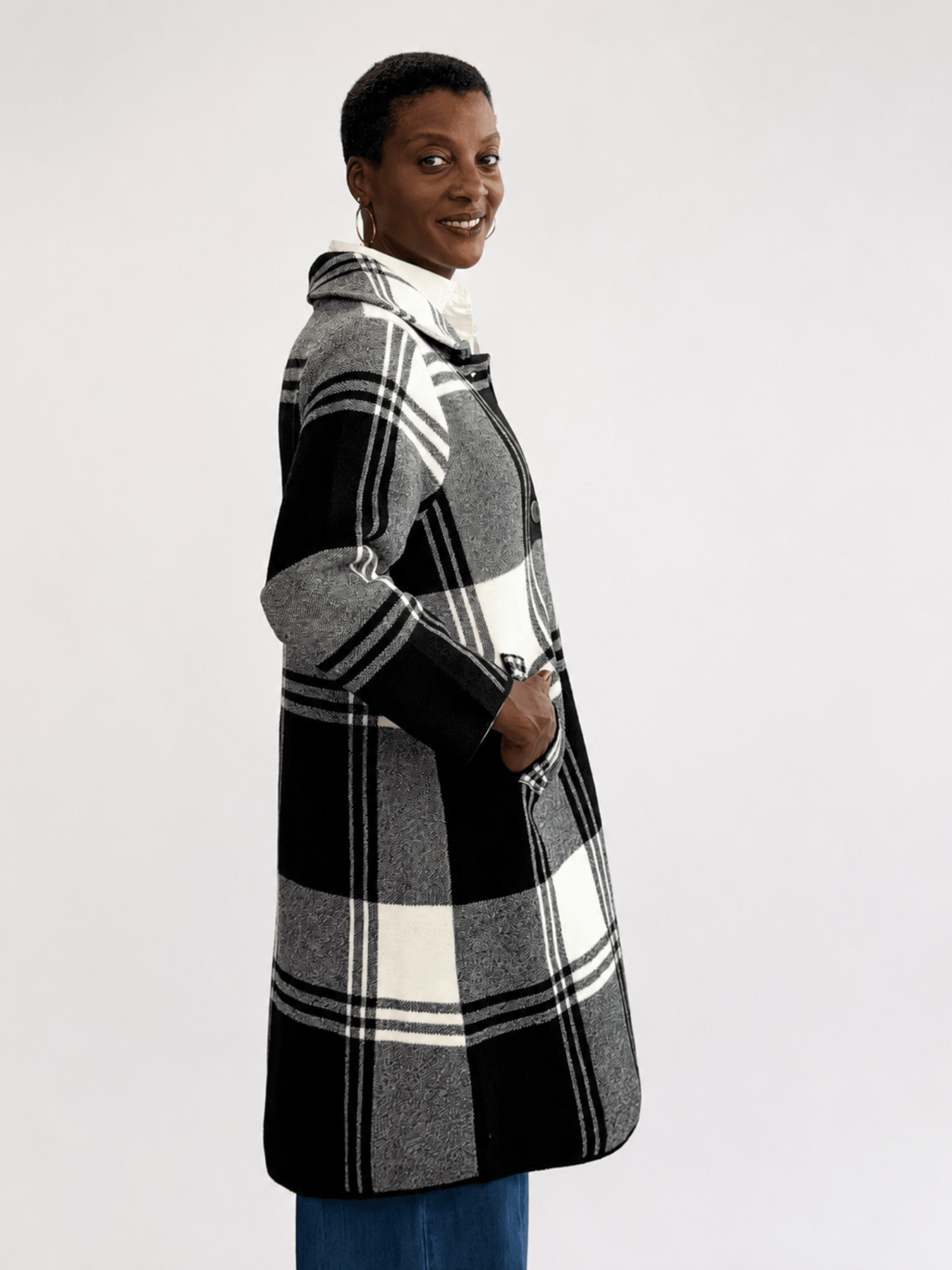 NATALIE coat Black and White Plaid - Lesley Evers-Best Seller-coat-outerwear