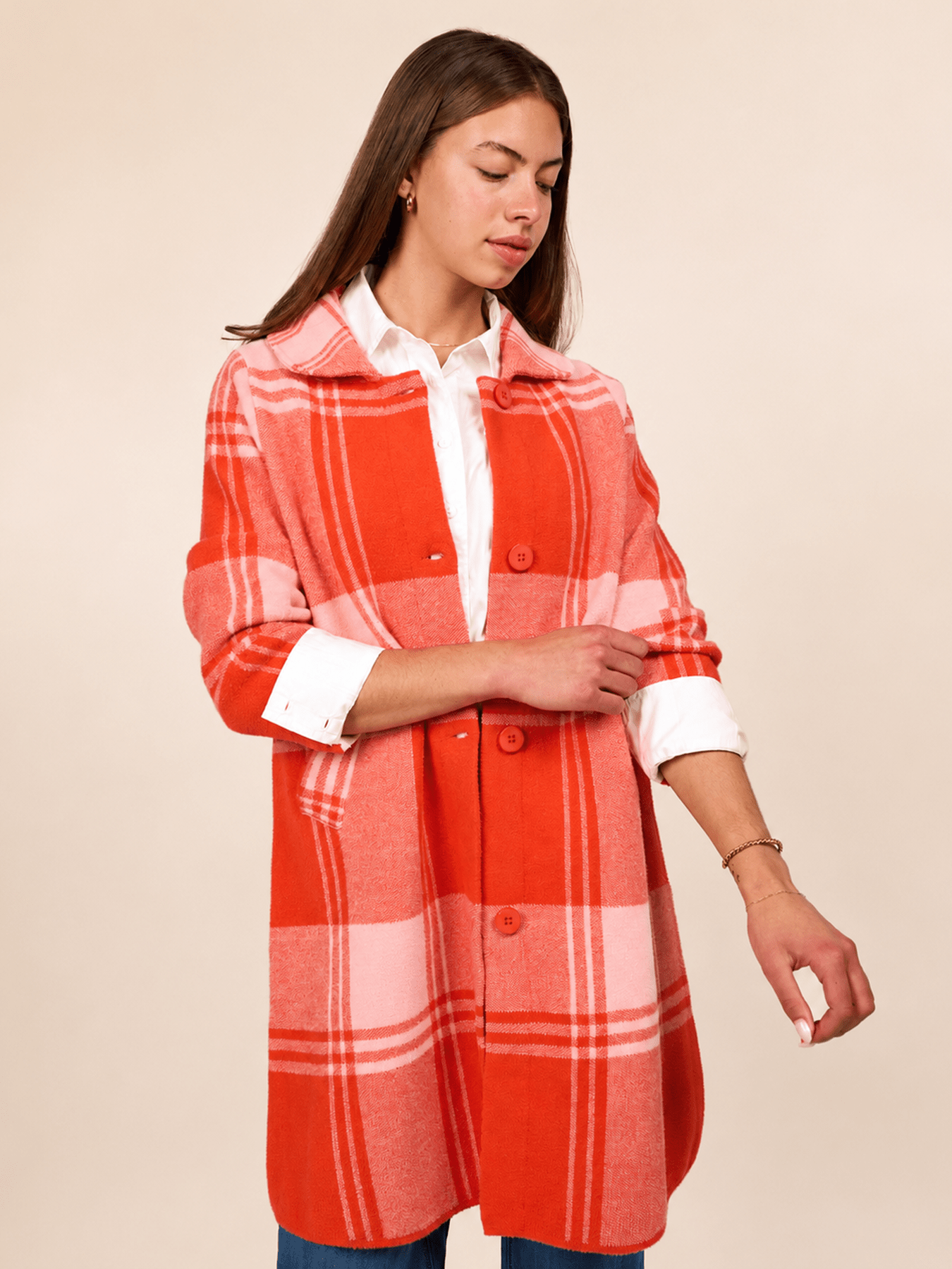 NATALIE coat Strawberry Pink Plaid - Lesley Evers-Best Seller-coat-Imogen Pink Capsule