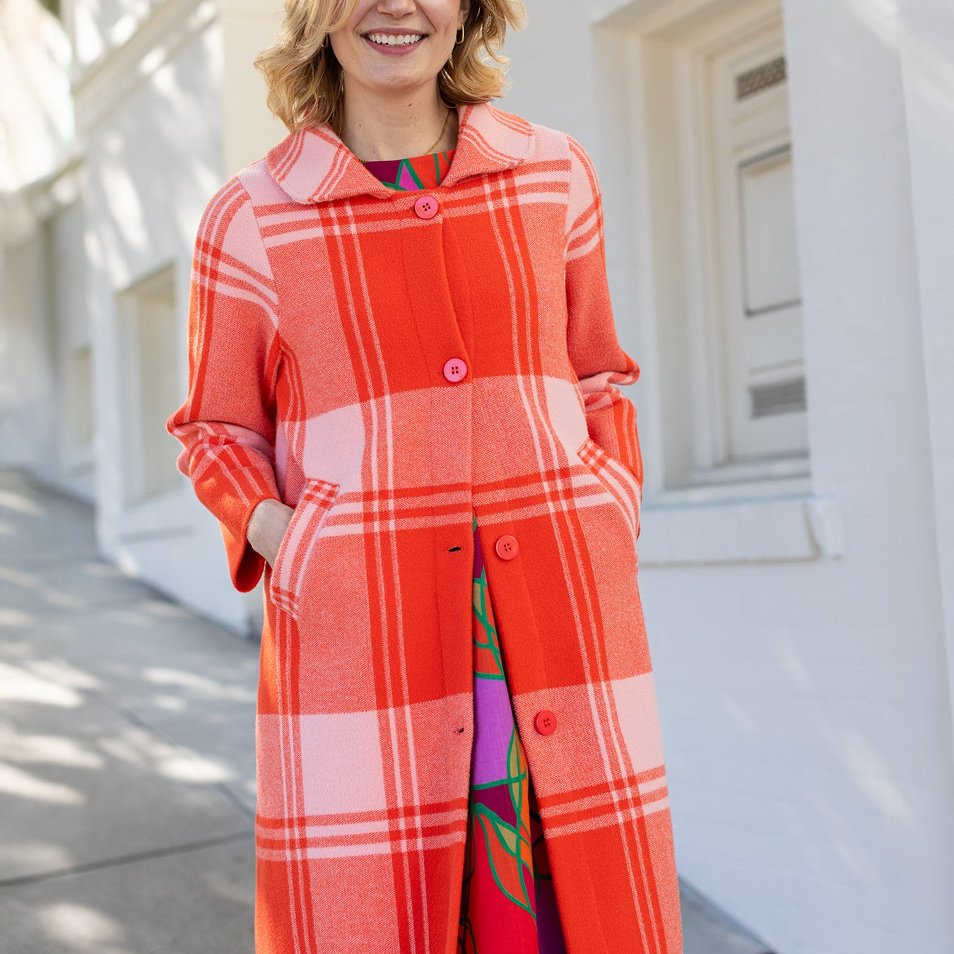 NATALIE coat Strawberry Pink Plaid - Lesley Evers - Best Seller - coat - Imogen Pink Capsule