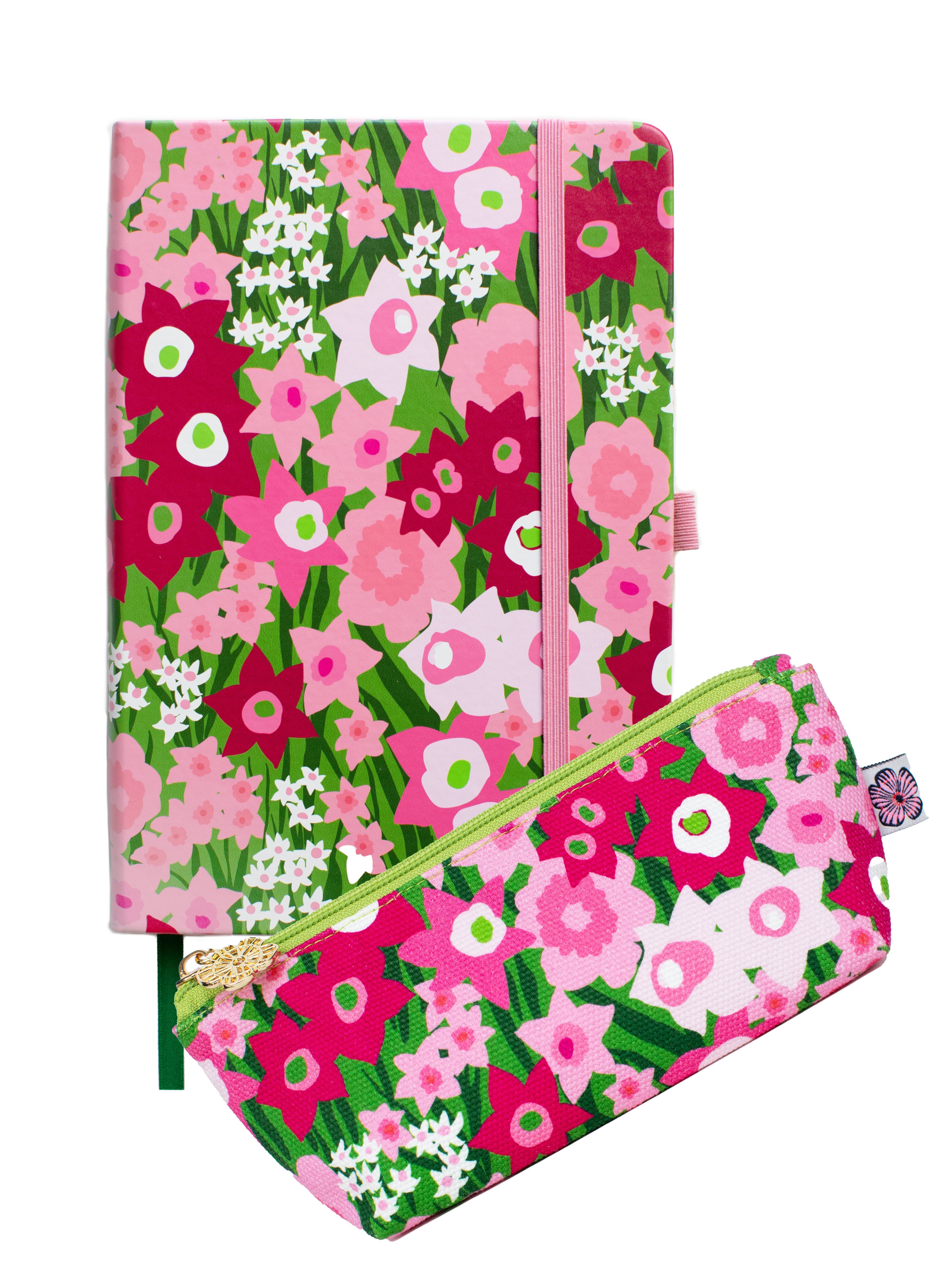 NOTEBOOK Daffodils Pink and Green - Lesley Evers - A5 - A5 Notebook - daffodils pink and green