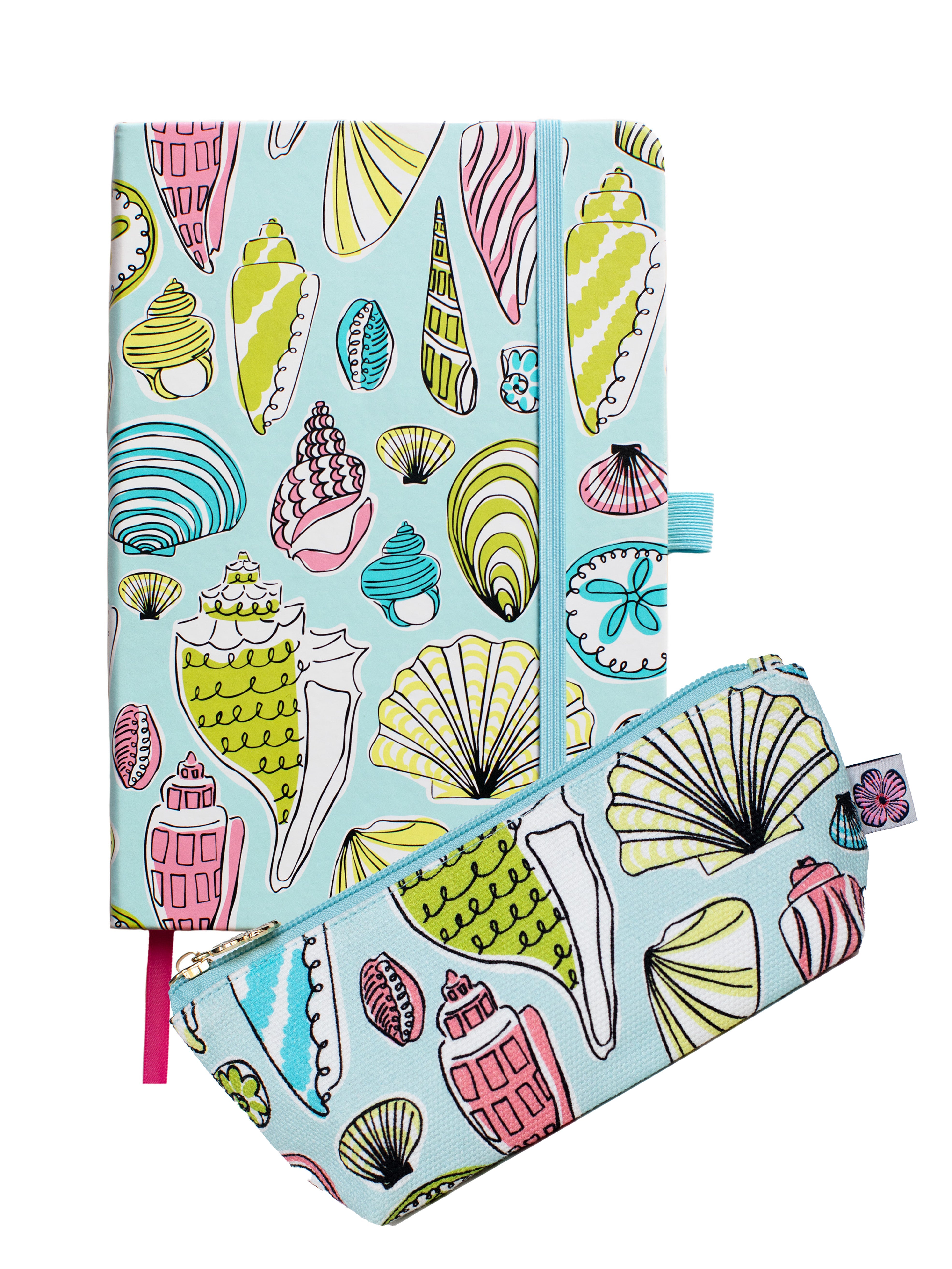 NOTEBOOK Seashells - Lesley Evers - A5 - A5 Notebook - daffodils pink and green