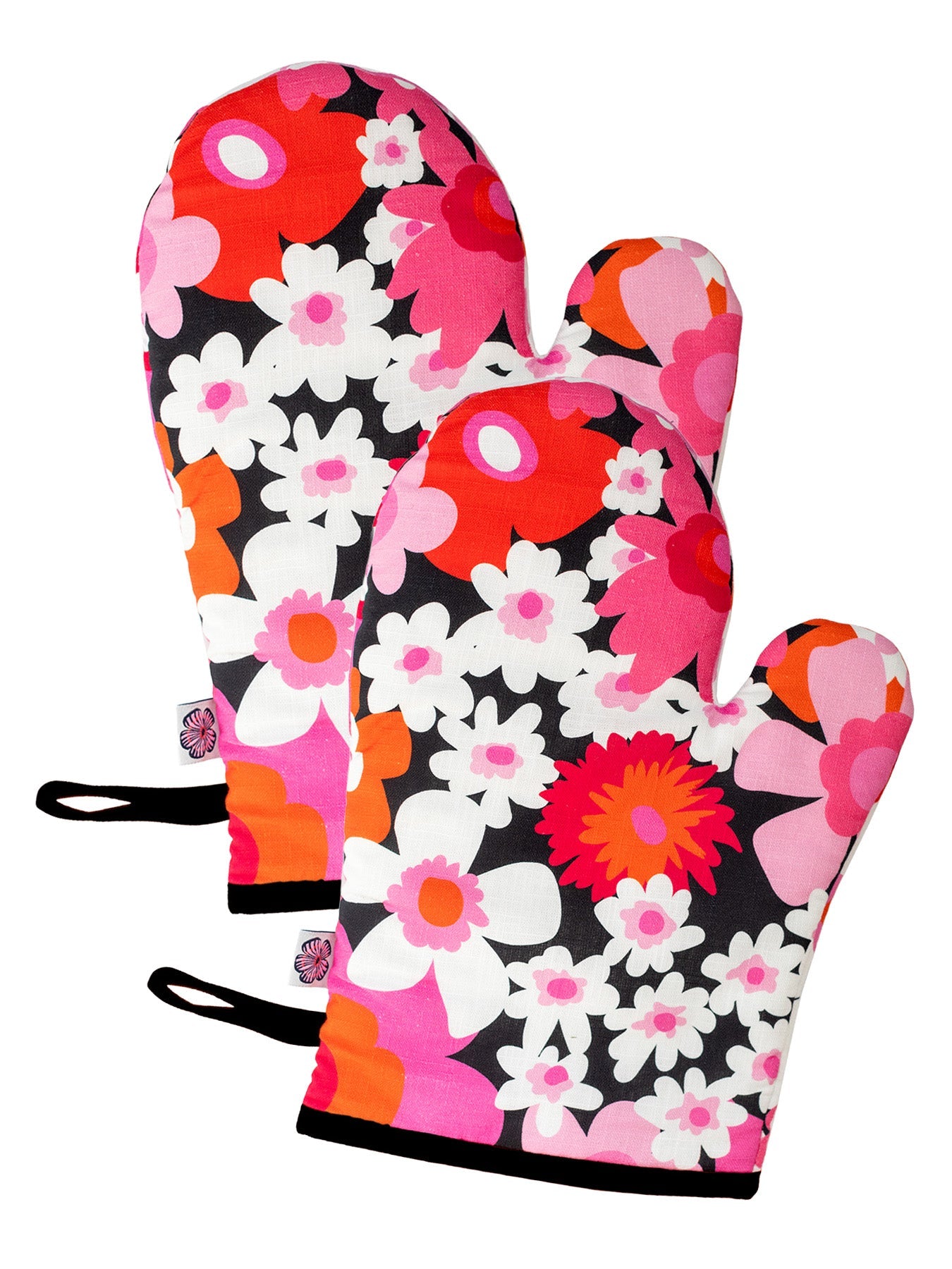 OVEN MITTS set of 2 Flower Power Pink - Lesley Evers - burgundy - burgundy wave - Giftable
