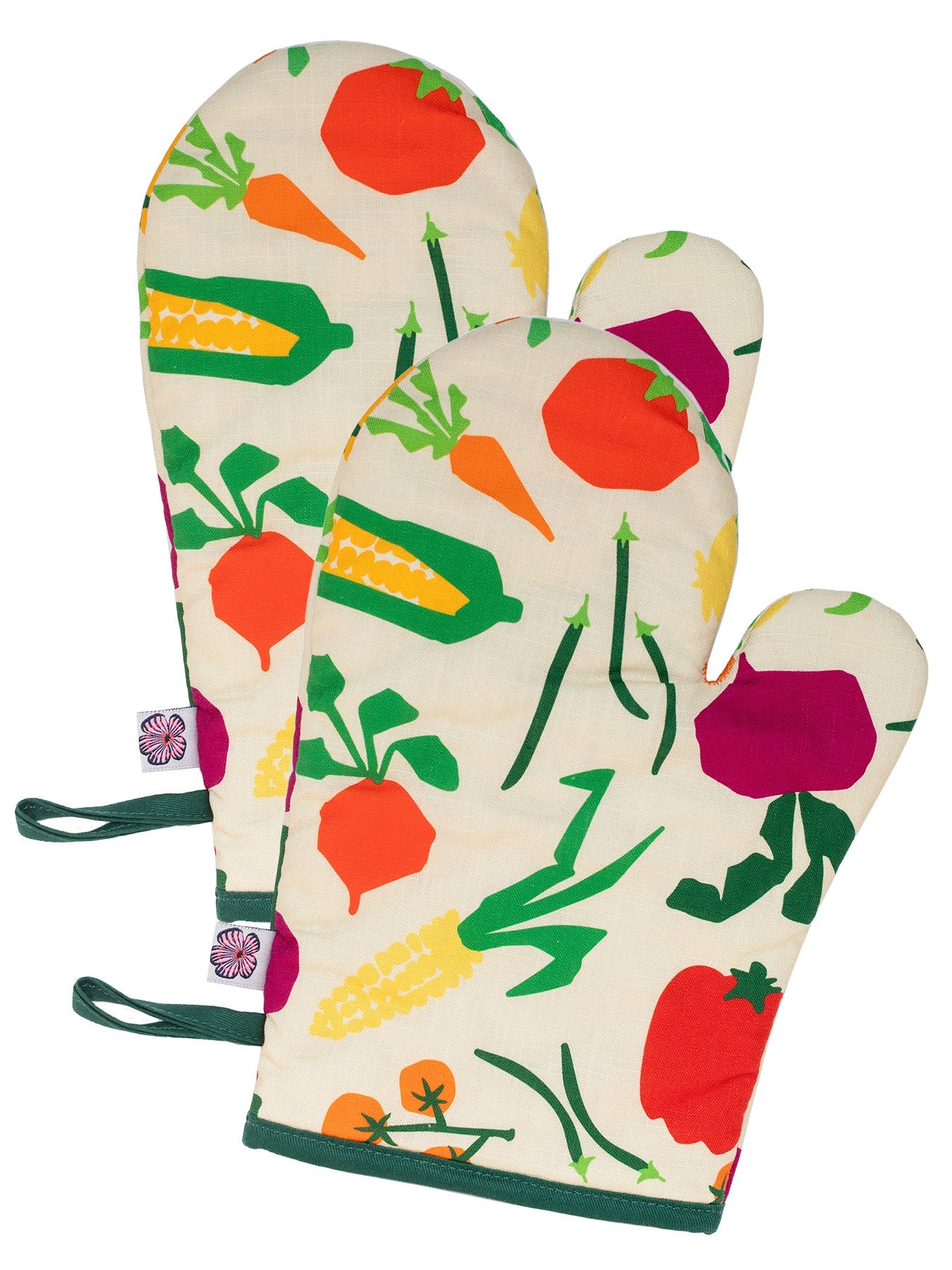 OVEN MITTS set of 2 Vegetables - Lesley Evers - burgundy - burgundy wave - Giftable