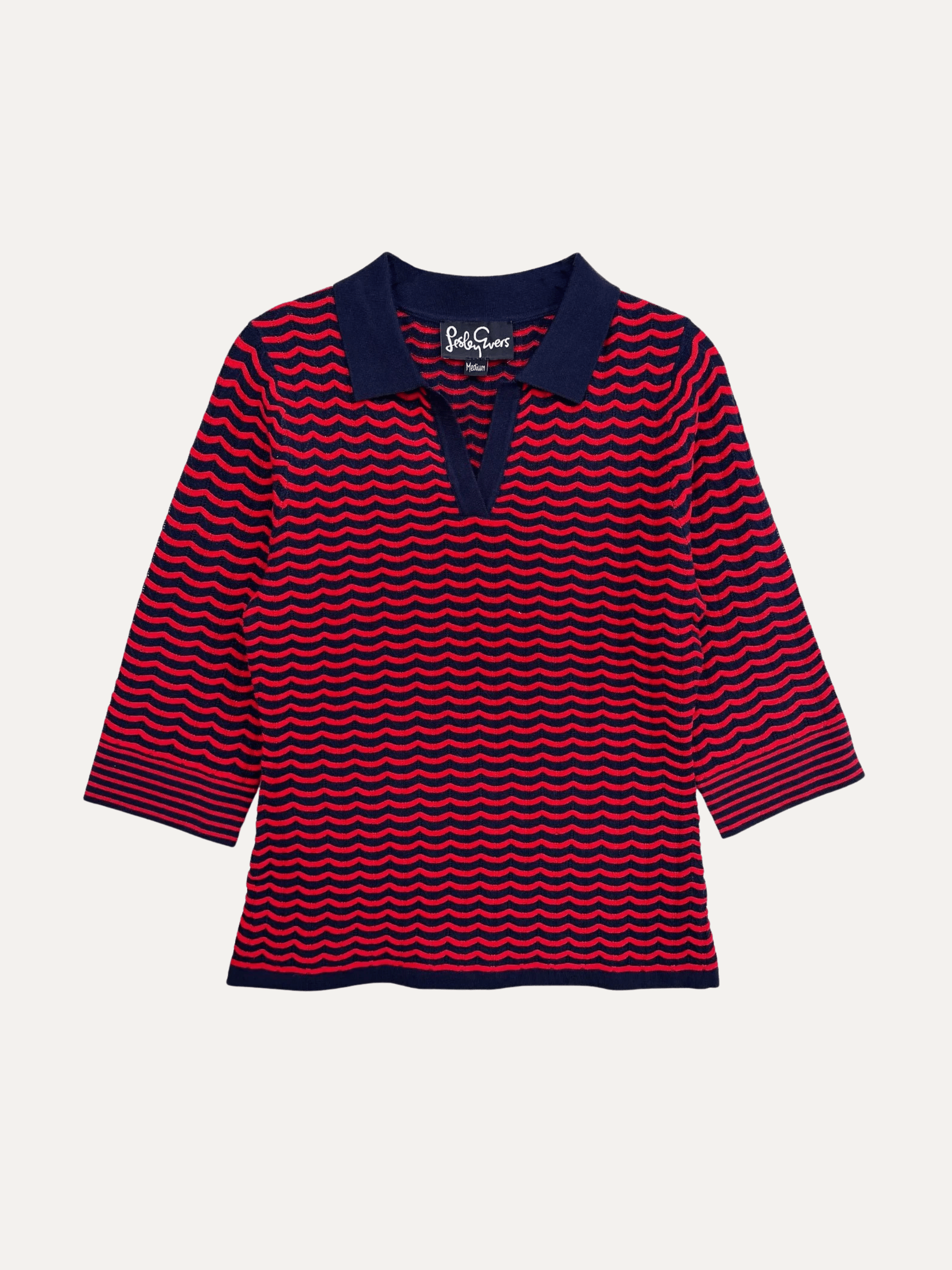 REMI knit top Navy and Red - Lesley Evers-knit-knitwear-new