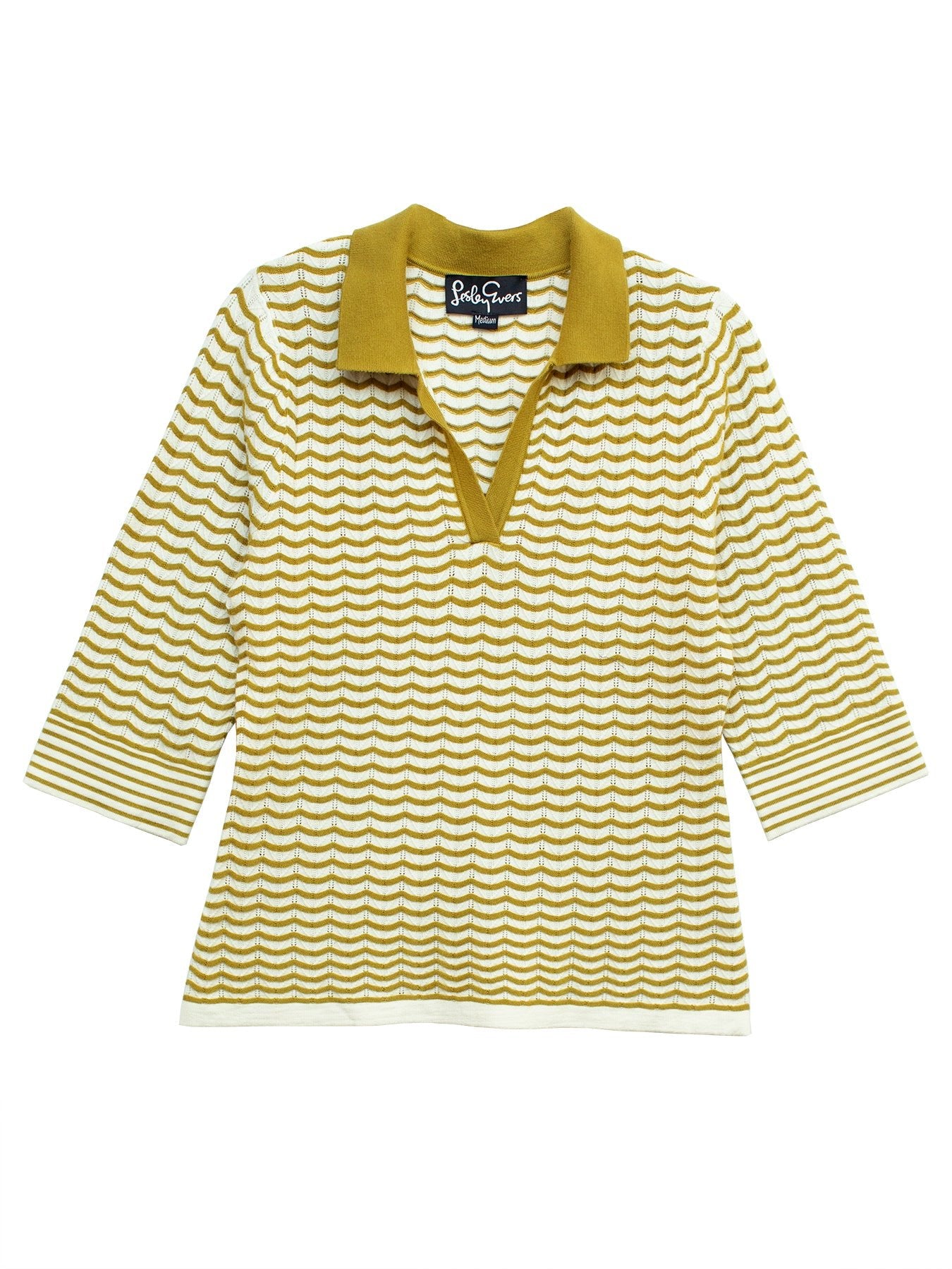 REMI knit top Olive and Ivory Scallop - Lesley Evers - knit - knitwear - Shop