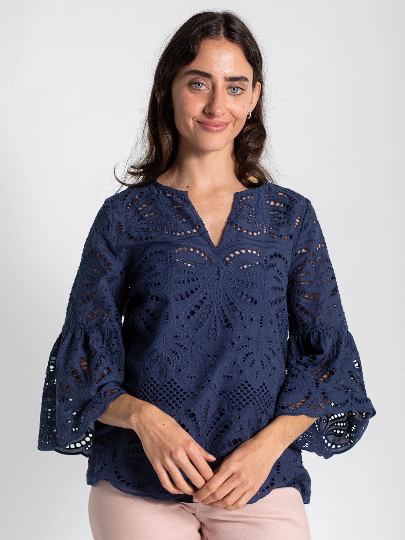 ROSALIE blouse Navy Eyelet - Lesley Evers - Shop - Shop/All Products - Shop/Separates