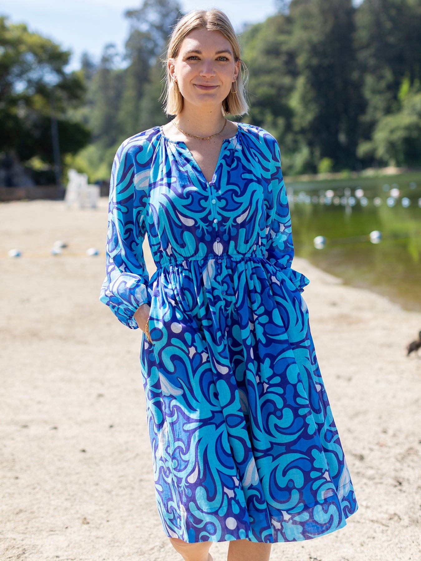 SABINE dress Perched Blue - Lesley Evers - Sabine - Shop - Shop/All Products