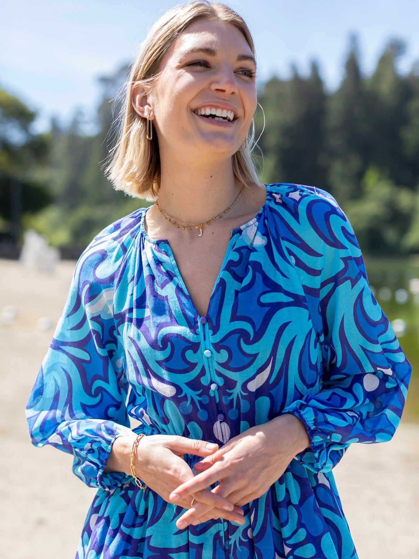 SABINE dress Perched Blue - Lesley Evers - Sabine - Shop - Shop/All Products