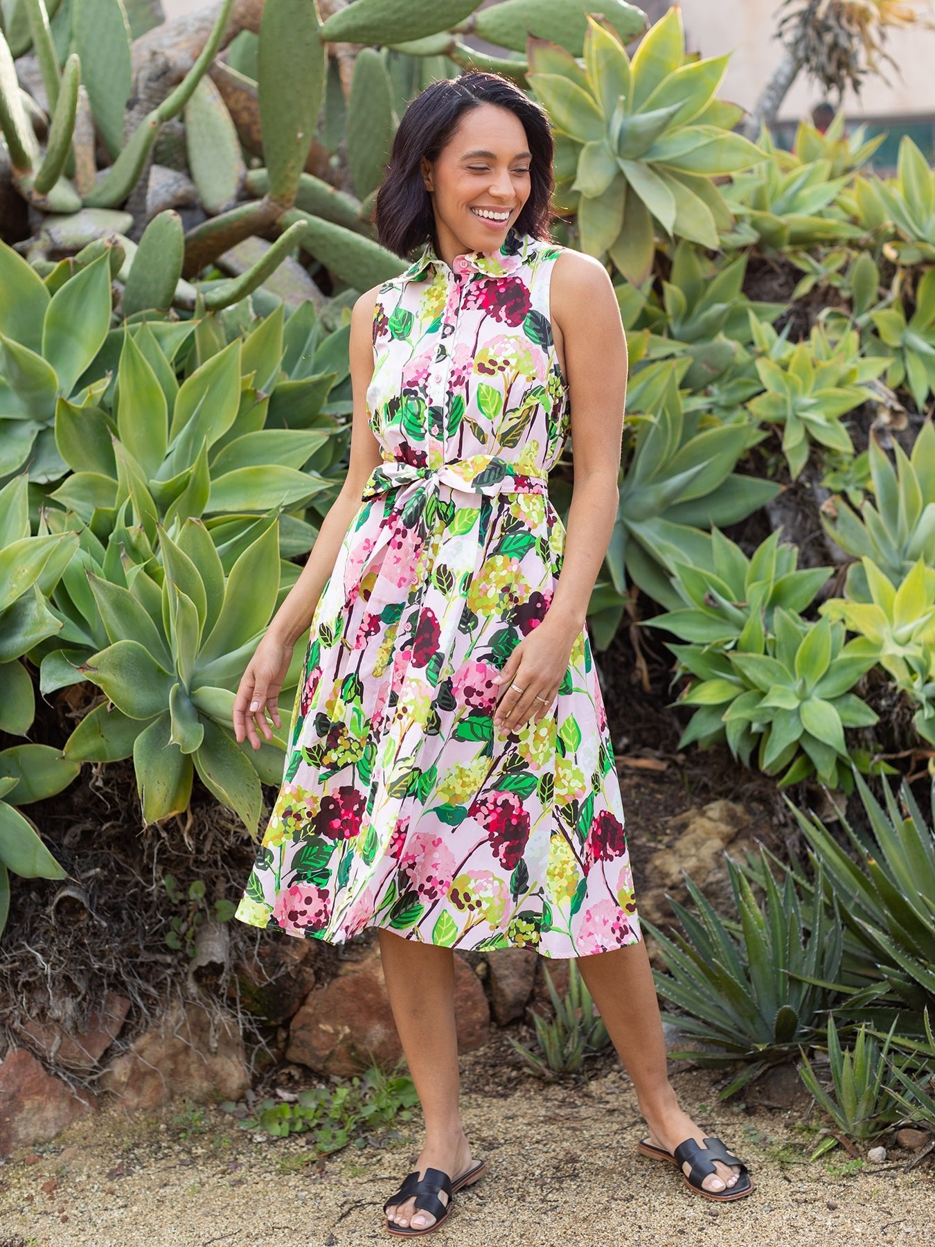SARAH dress Hydrangea Pink - Lesley Evers - cotton dress - Dress - Printed Dress