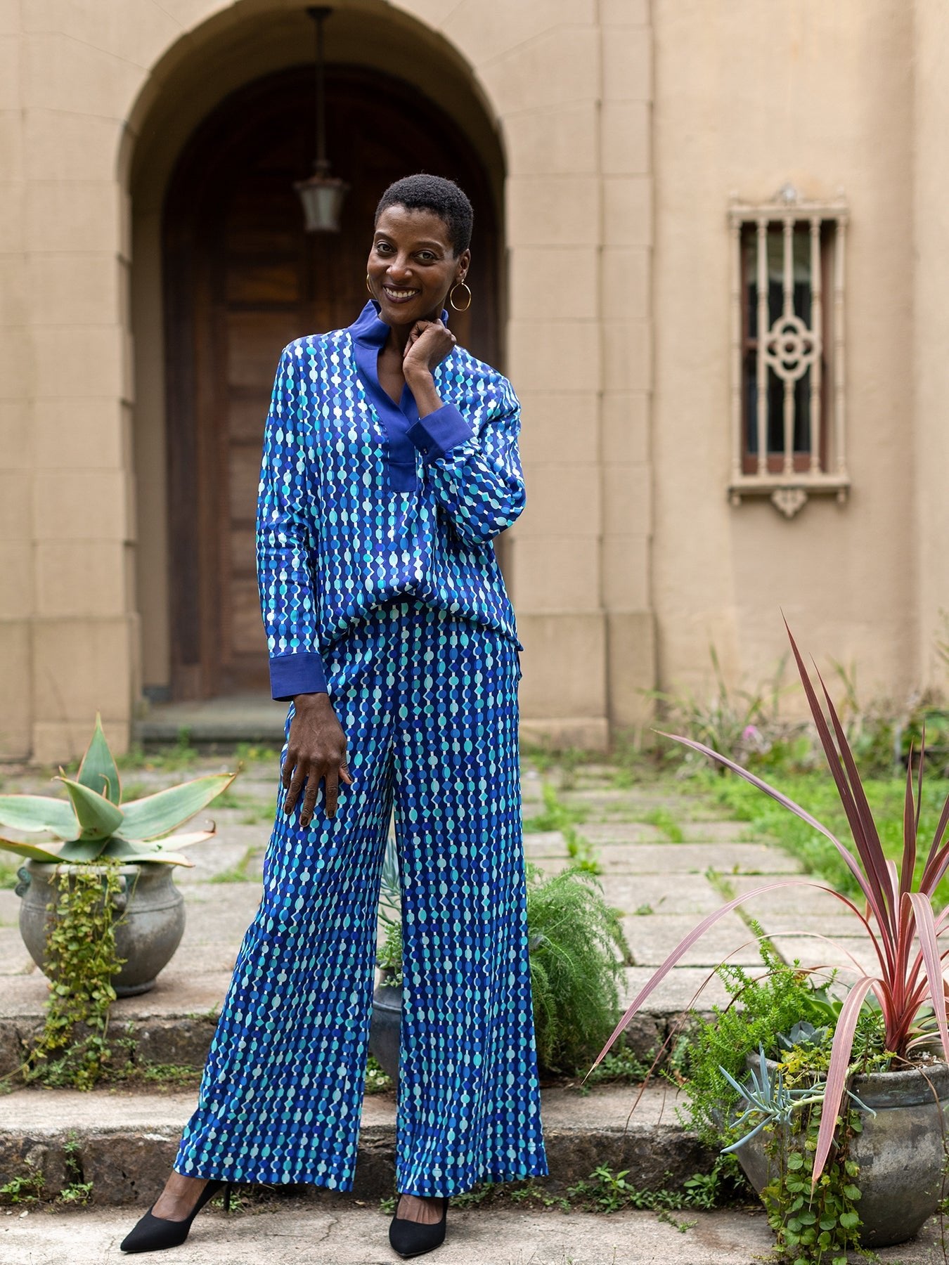 SIMONE blouse Beads Navy - Lesley Evers -