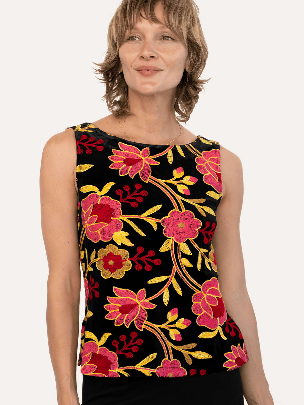 STELLA top Embroidered Velvet Pink - Lesley Evers-Best Seller-new-New Arrivals