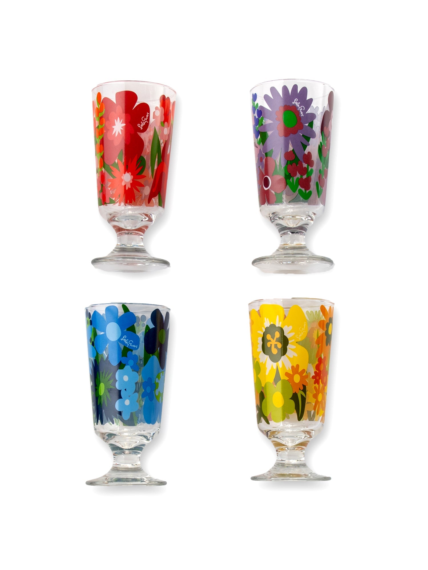 STEMMED GLASSES set of 4 Flower Power - Lesley Evers-Flower Power-Shop/All Products-stemmed glasses