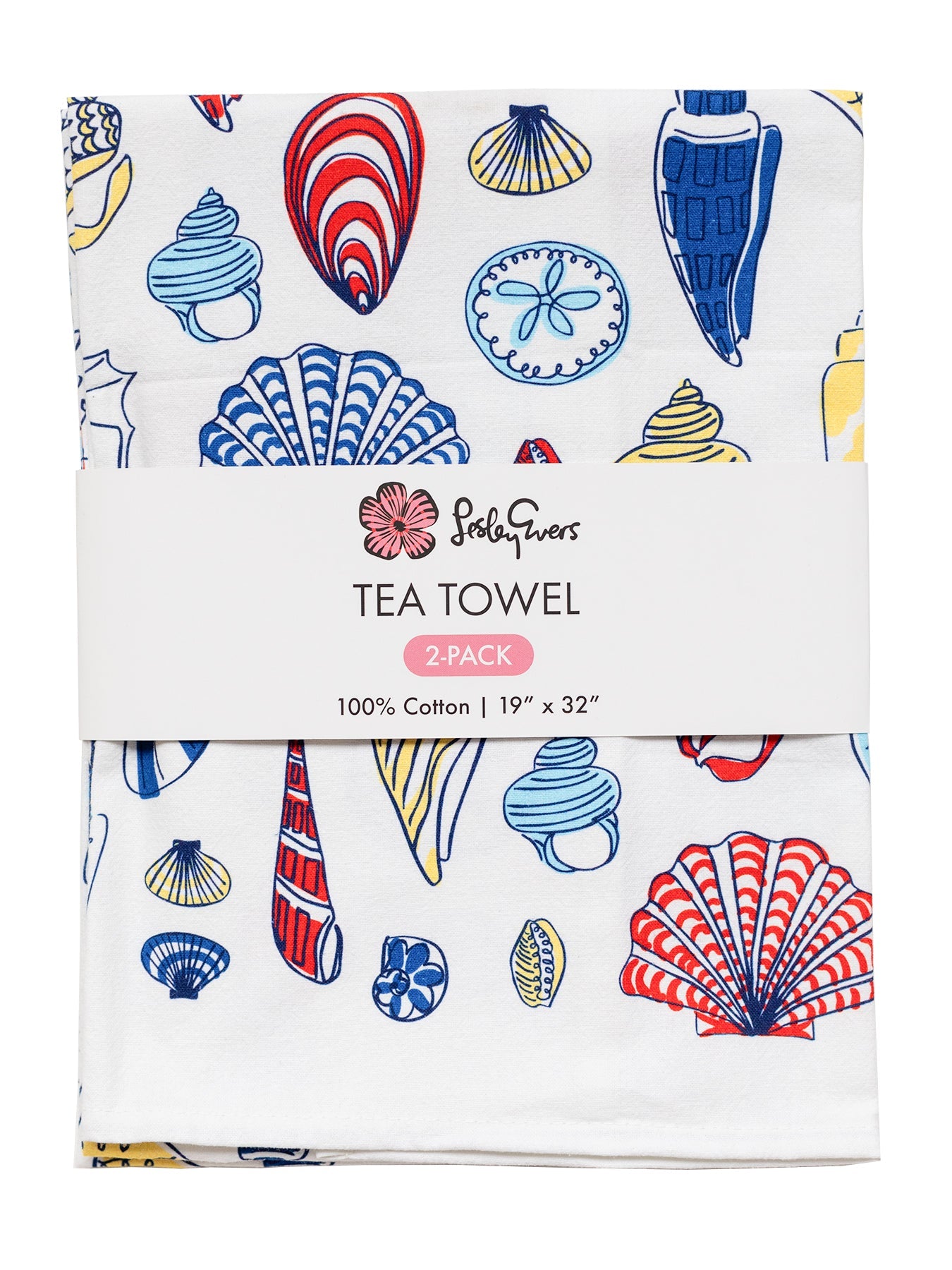 TEA TOWEL set of 2 Seashells - Lesley Evers - dishtowel - Gifts - gifts under $75