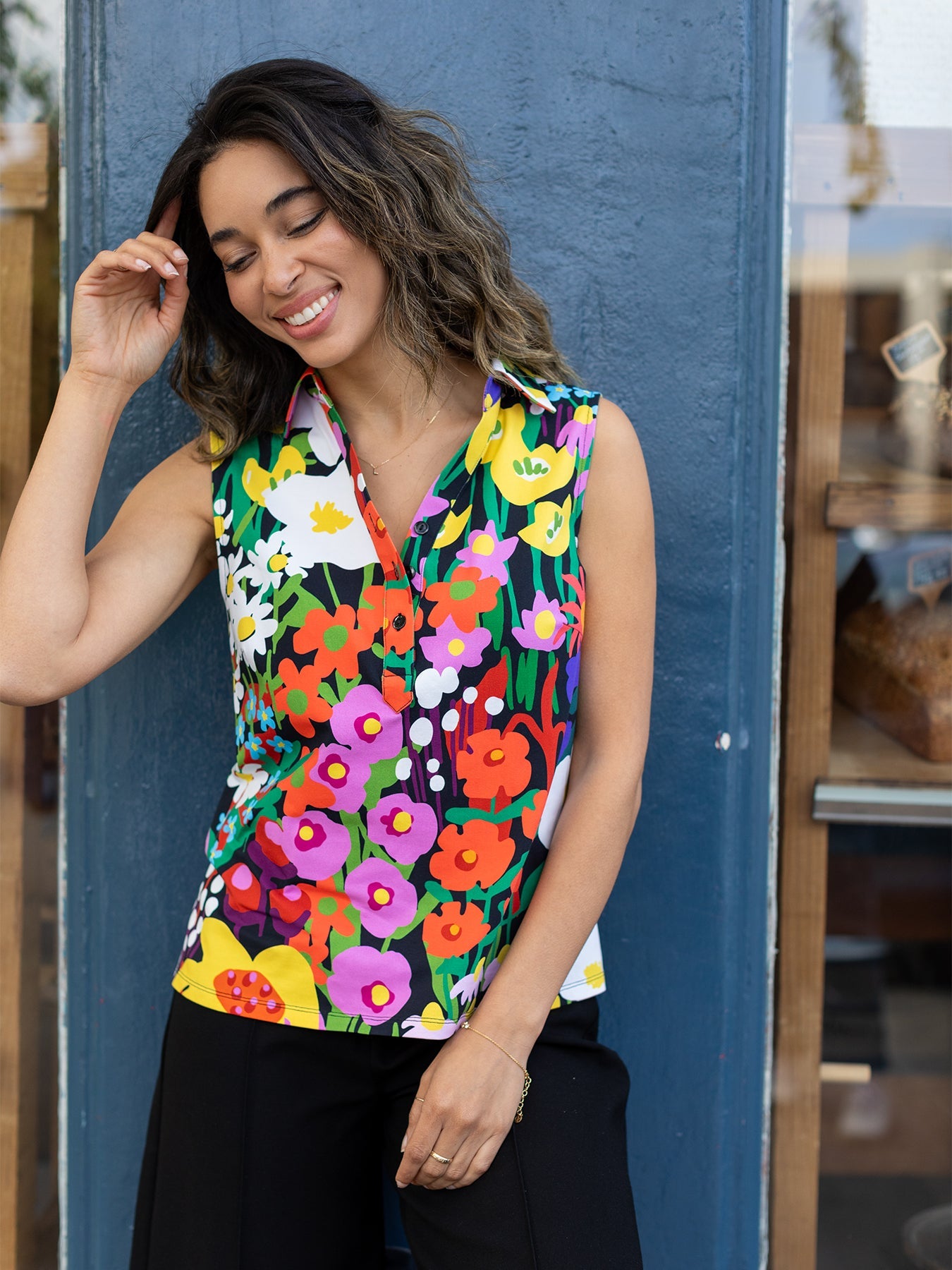 TESSA top Garden Party - Lesley Evers - Button Top - clothing - colorful