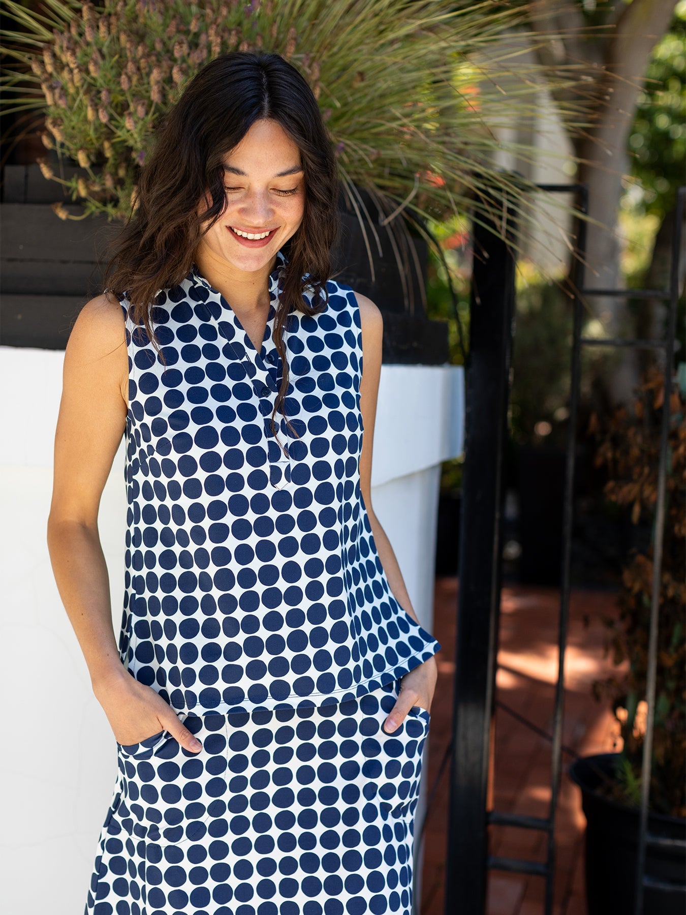 TESSA top Navy Dots - Lesley Evers - Button Top - clothing - colorful