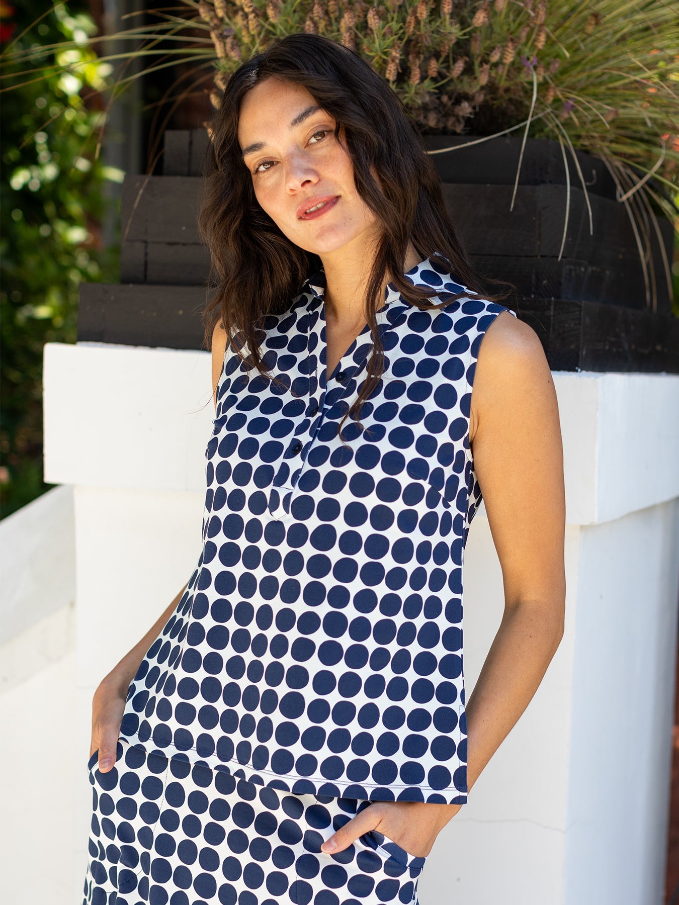 TESSA top Navy Dots - Lesley Evers - Button Top - clothing - colorful